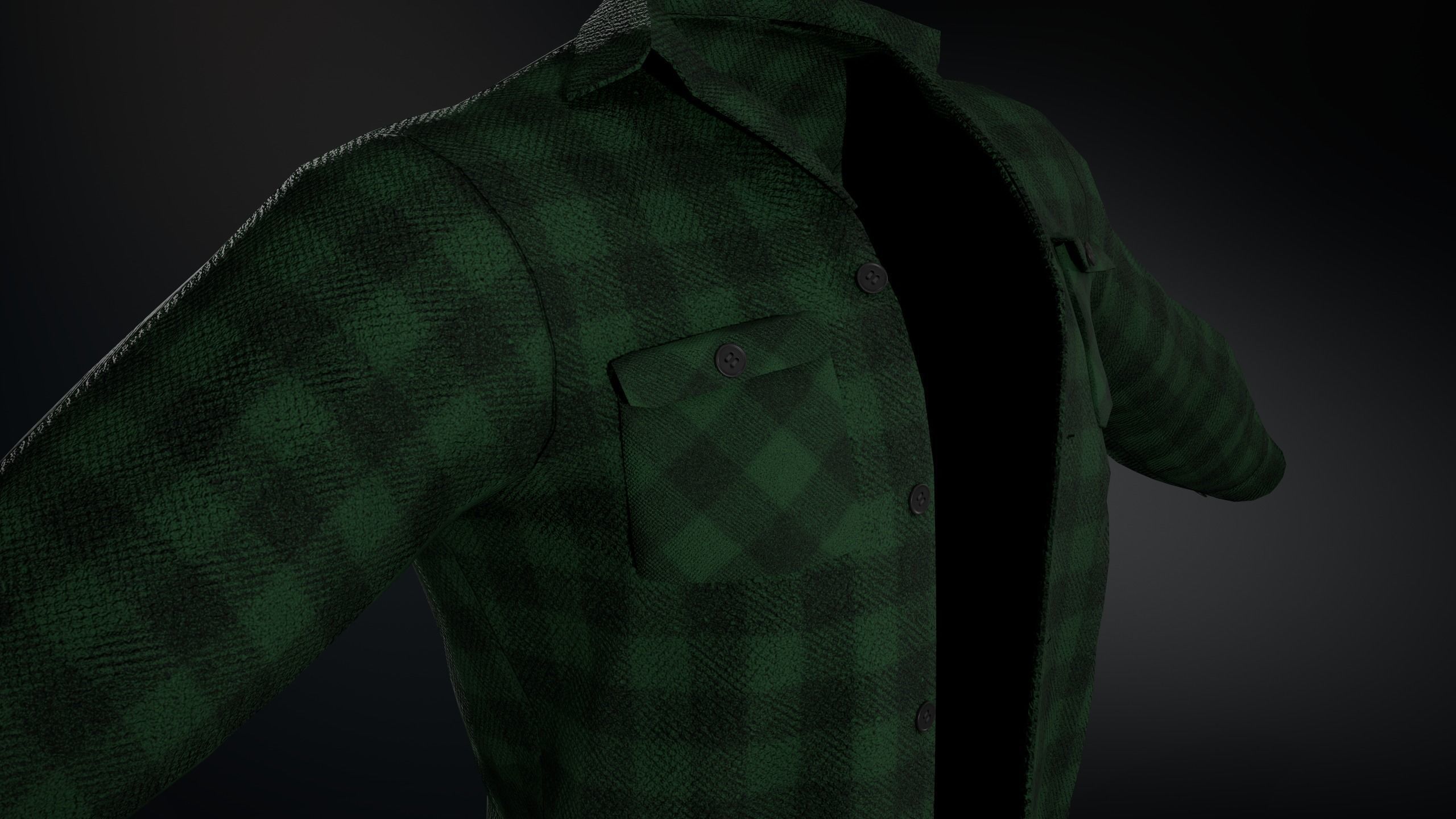 Green Flannel Shirt  Low-poly 3D model_13