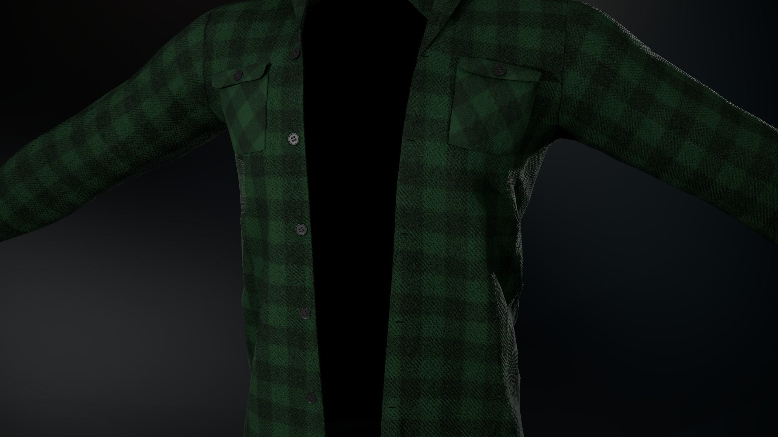 Green Flannel Shirt  Low-poly 3D model_2