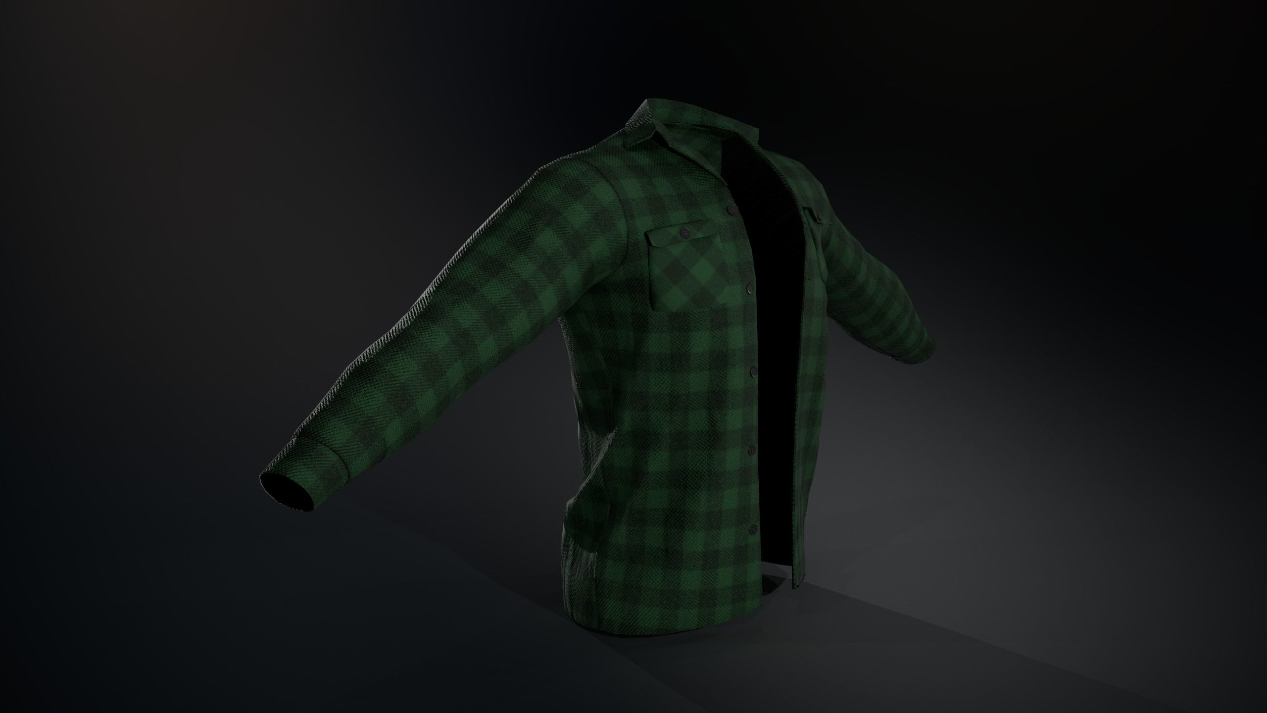 Green Flannel Shirt  Low-poly 3D model_4
