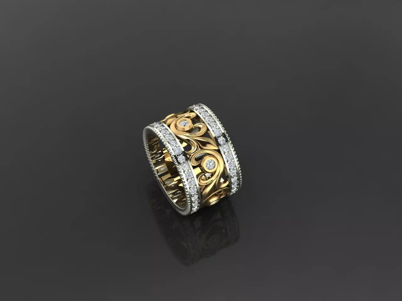 Bold Women Ring with Large Floral Design and Elegant Details 3D print model_0