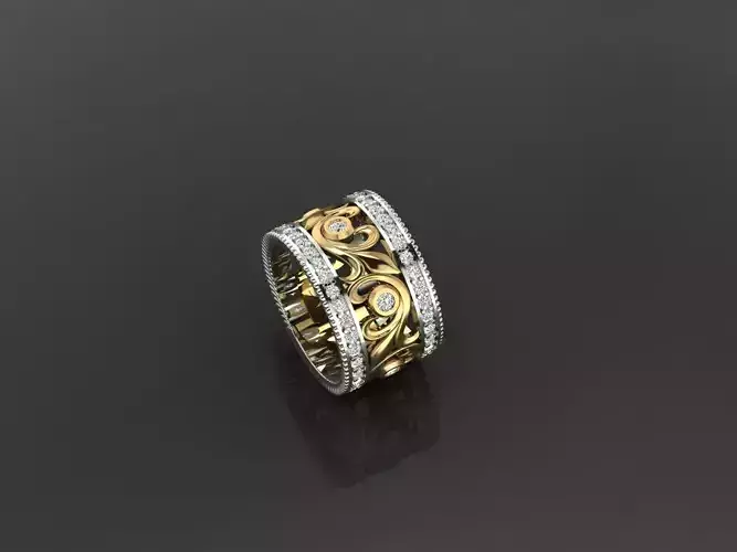 Bold Women Ring with Large Floral Design and Elegant Details 3D print model