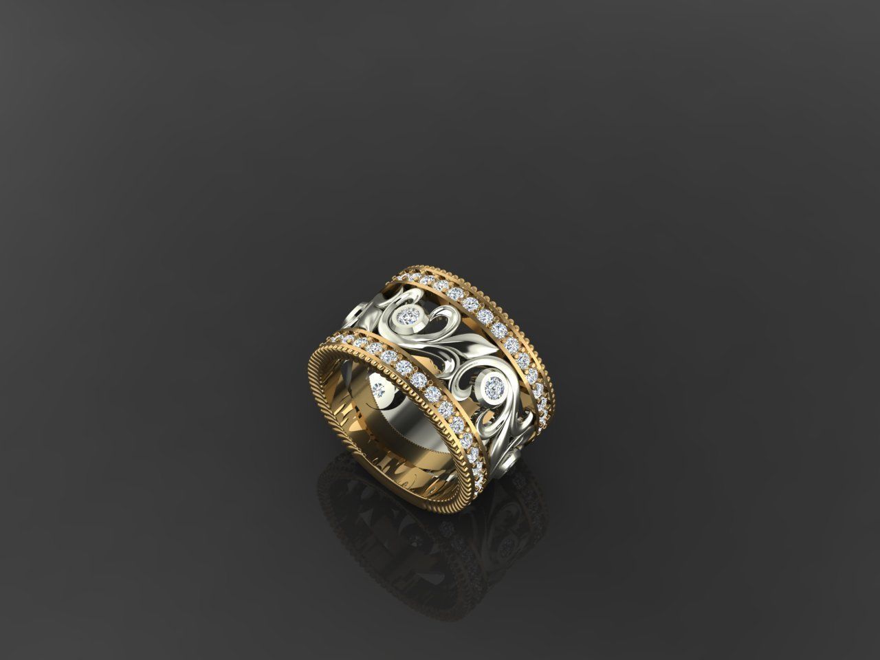 Bold Women Ring with Large Floral Design and Elegant Details 3D print model_11