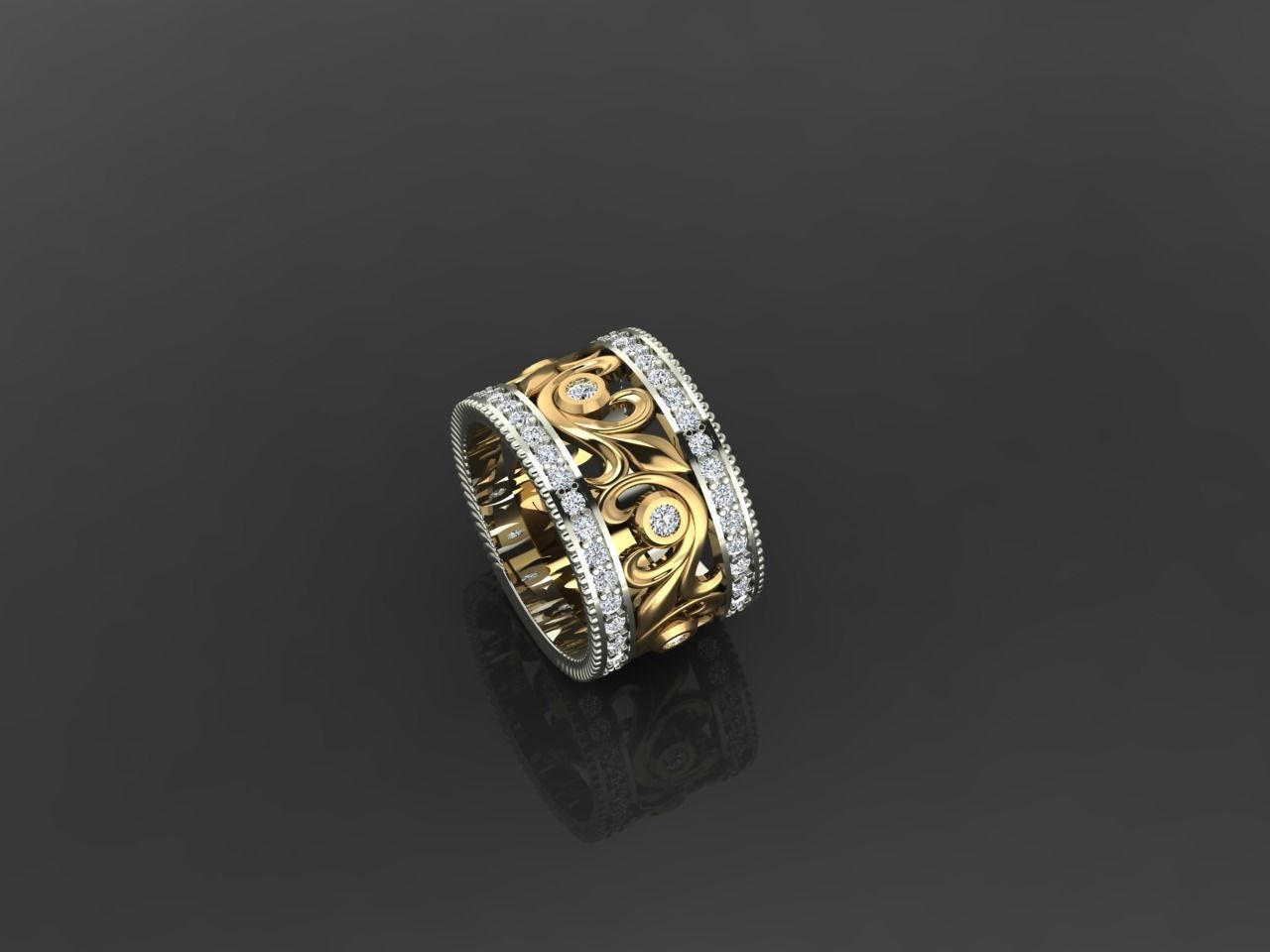 Bold Women Ring with Large Floral Design and Elegant Details 3D print model_1