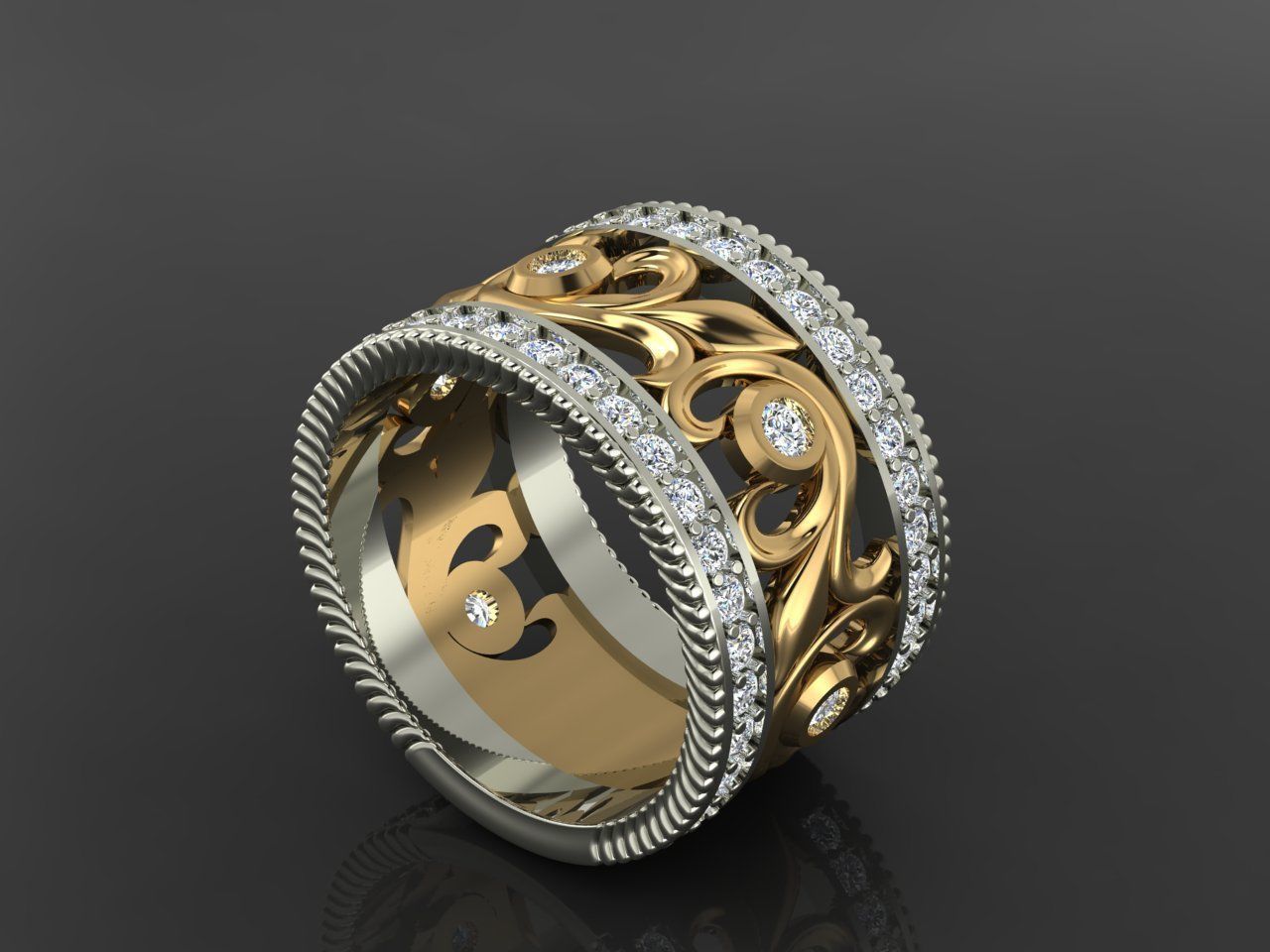 Bold Women Ring with Large Floral Design and Elegant Details 3D print model_5