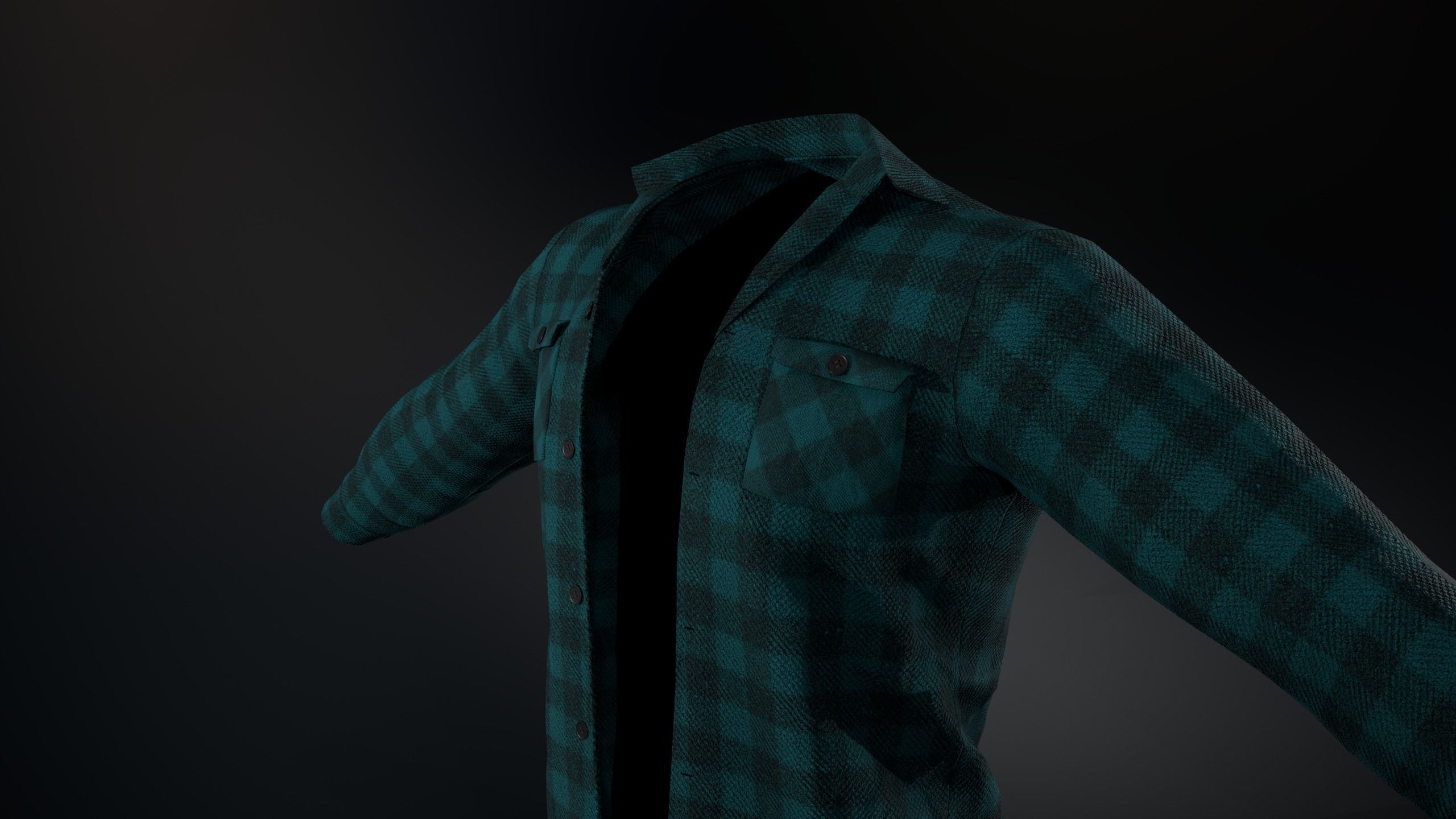 Cyan Flannel Shirt  Low-poly 3D model_12