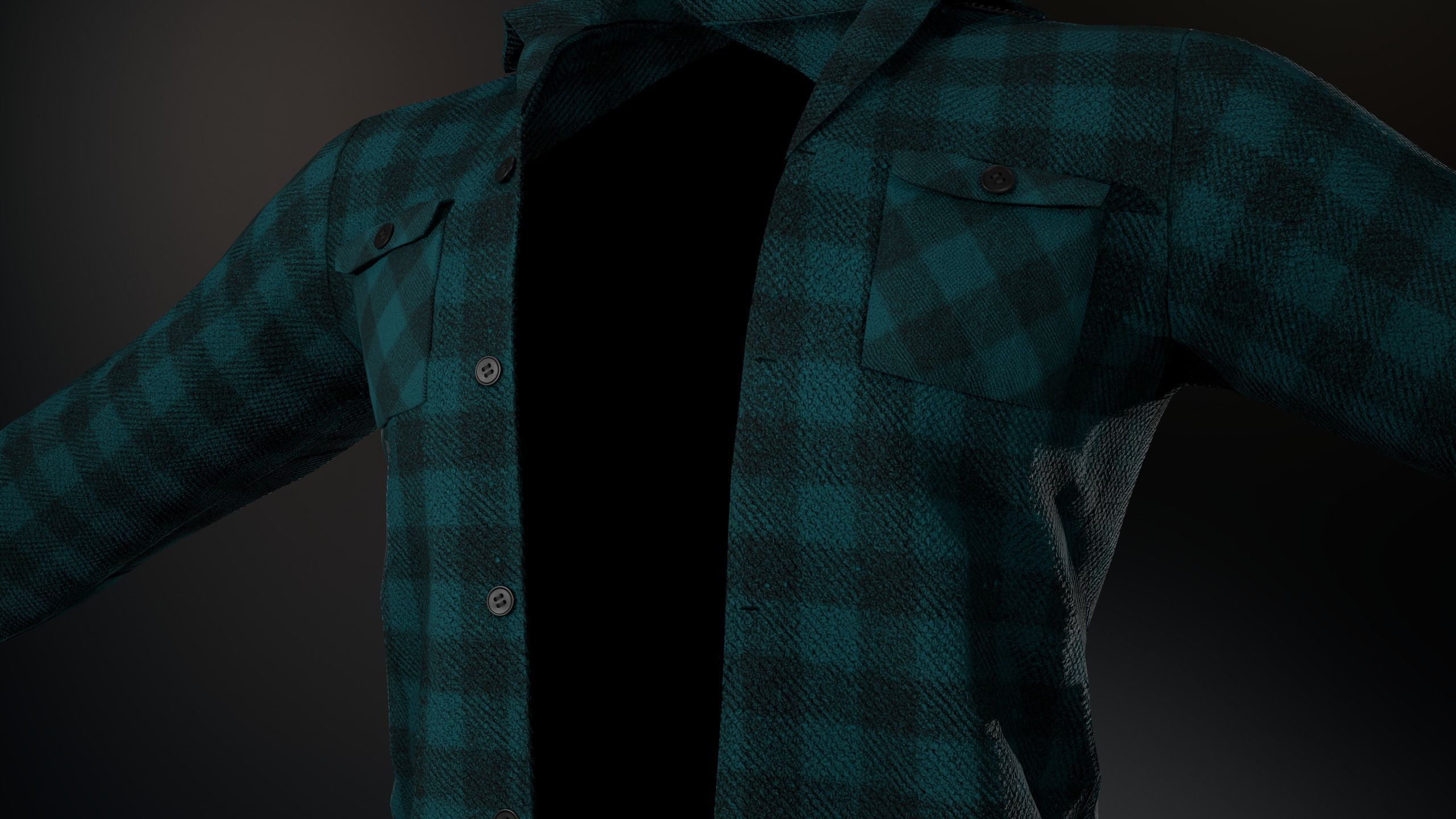 Cyan Flannel Shirt  Low-poly 3D model_7