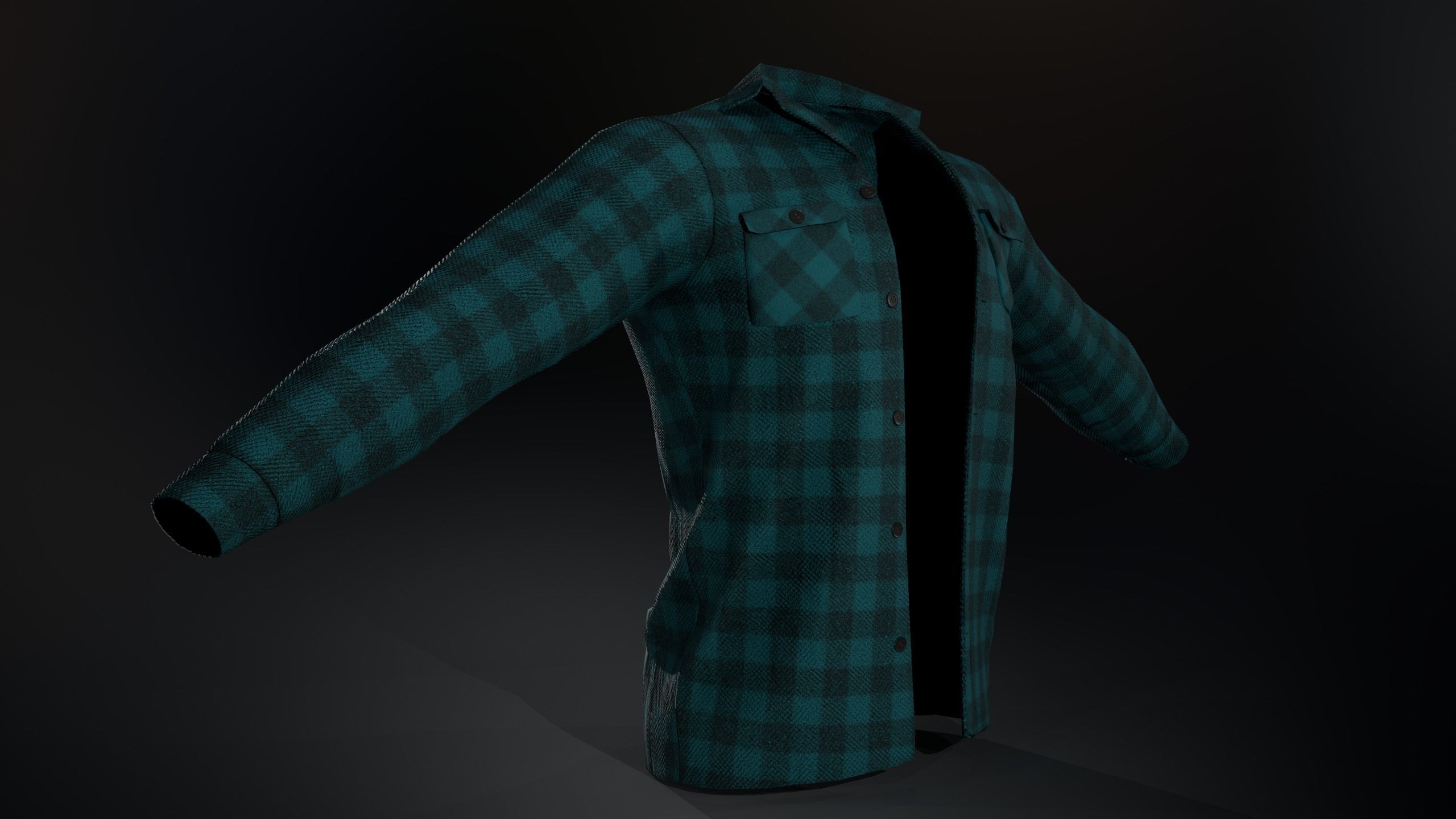 Cyan Flannel Shirt  Low-poly 3D model_2