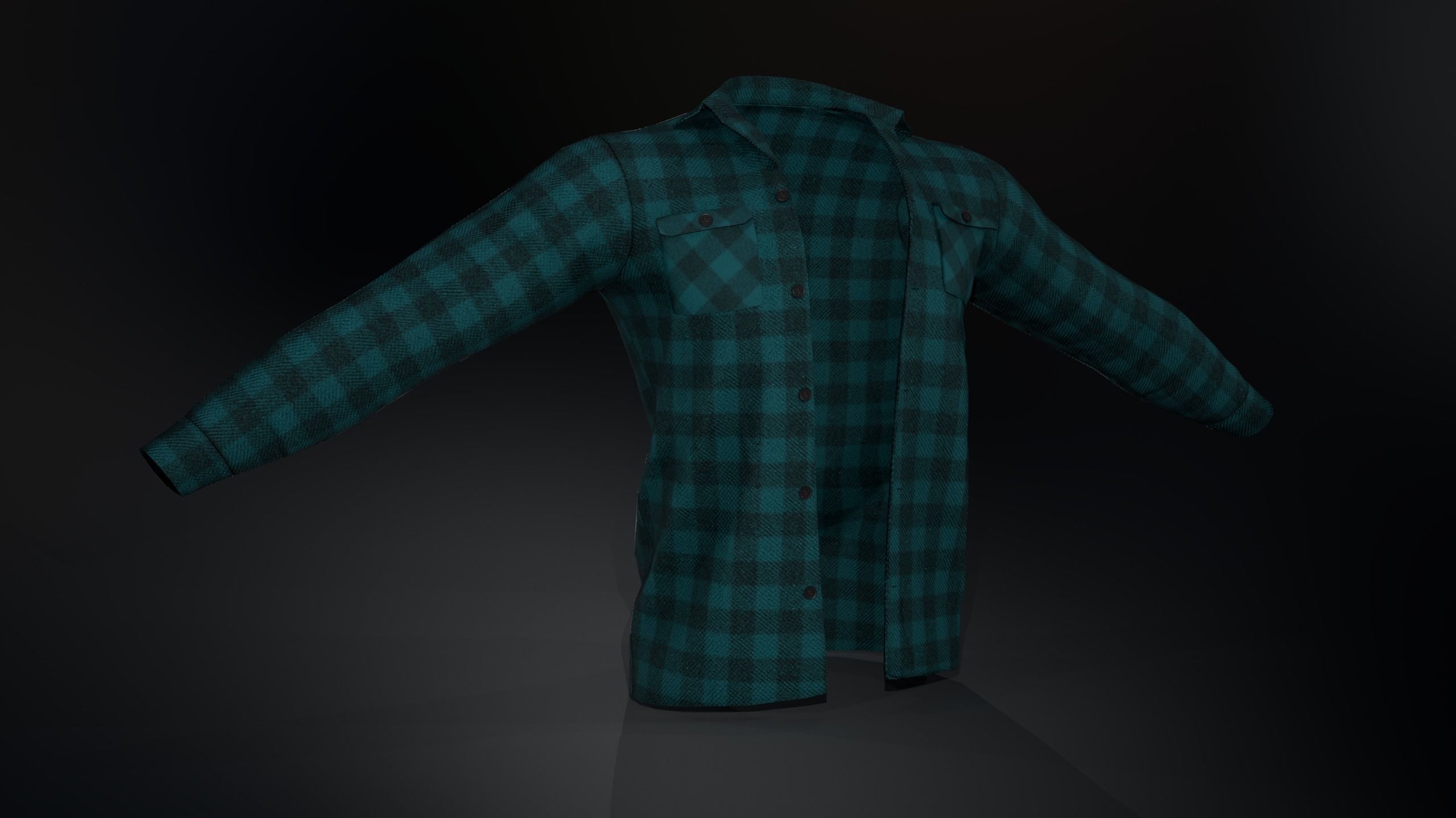 Cyan Flannel Shirt  Low-poly 3D model_3