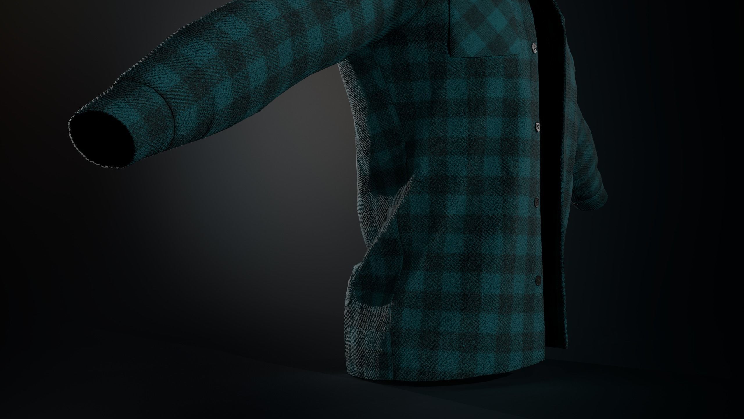 Cyan Flannel Shirt  Low-poly 3D model_5