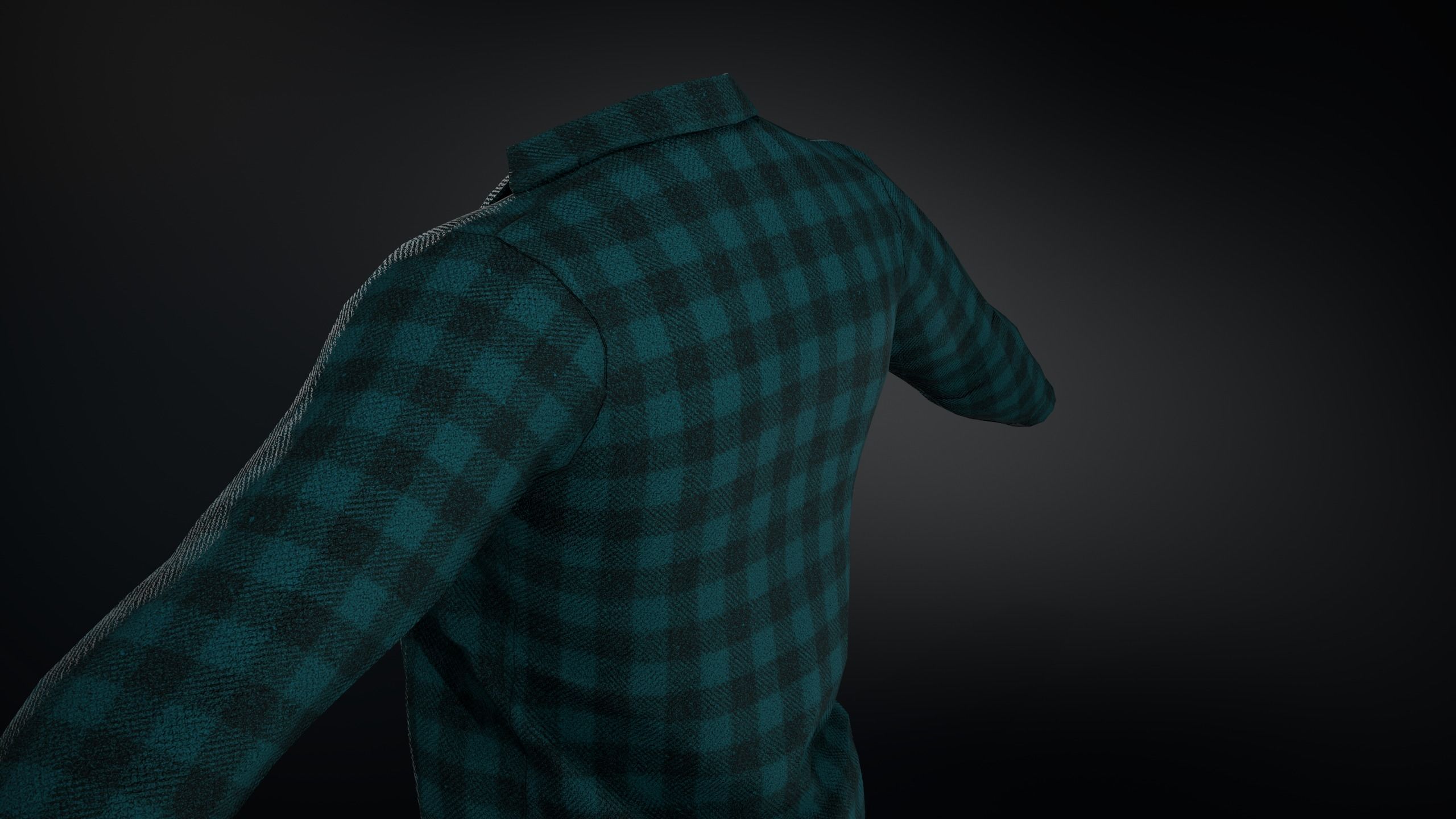 Cyan Flannel Shirt  Low-poly 3D model_6