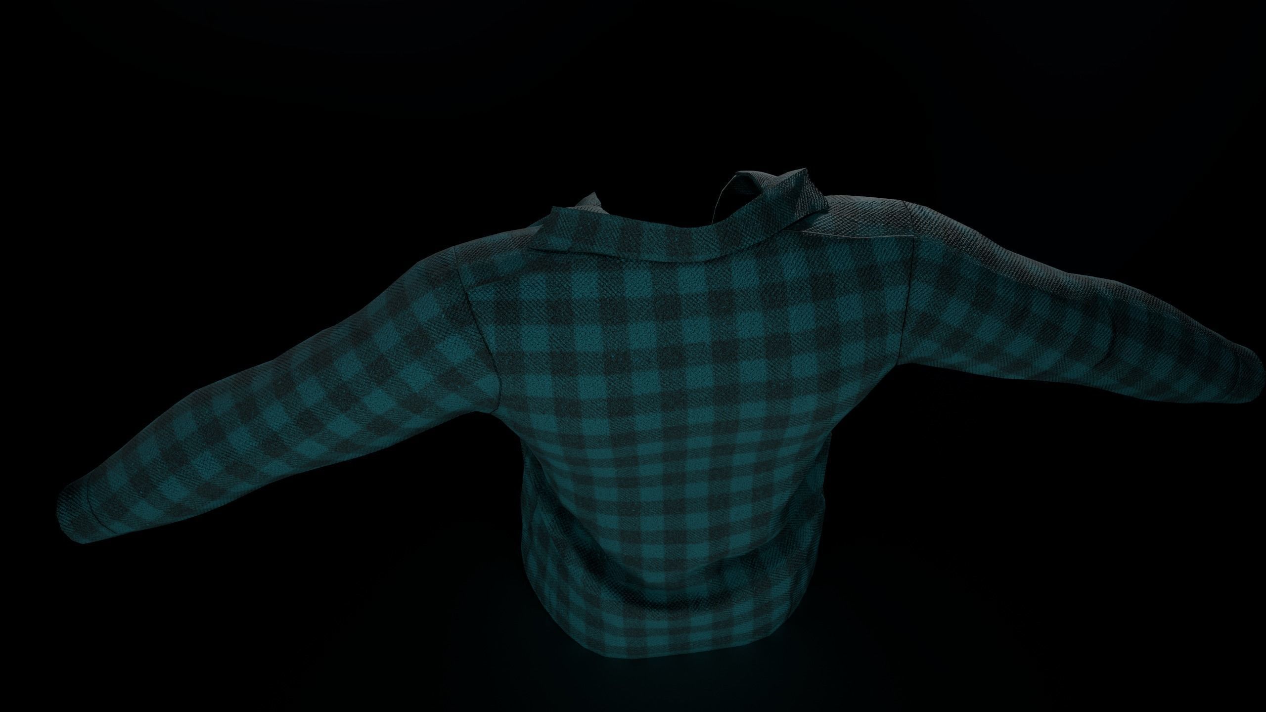 Cyan Flannel Shirt  Low-poly 3D model_10