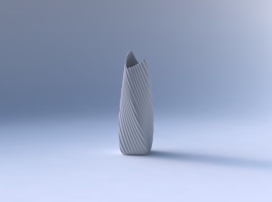 Vase twisted double arc rectangle with extruded vertical lines 2 3D print model_4
