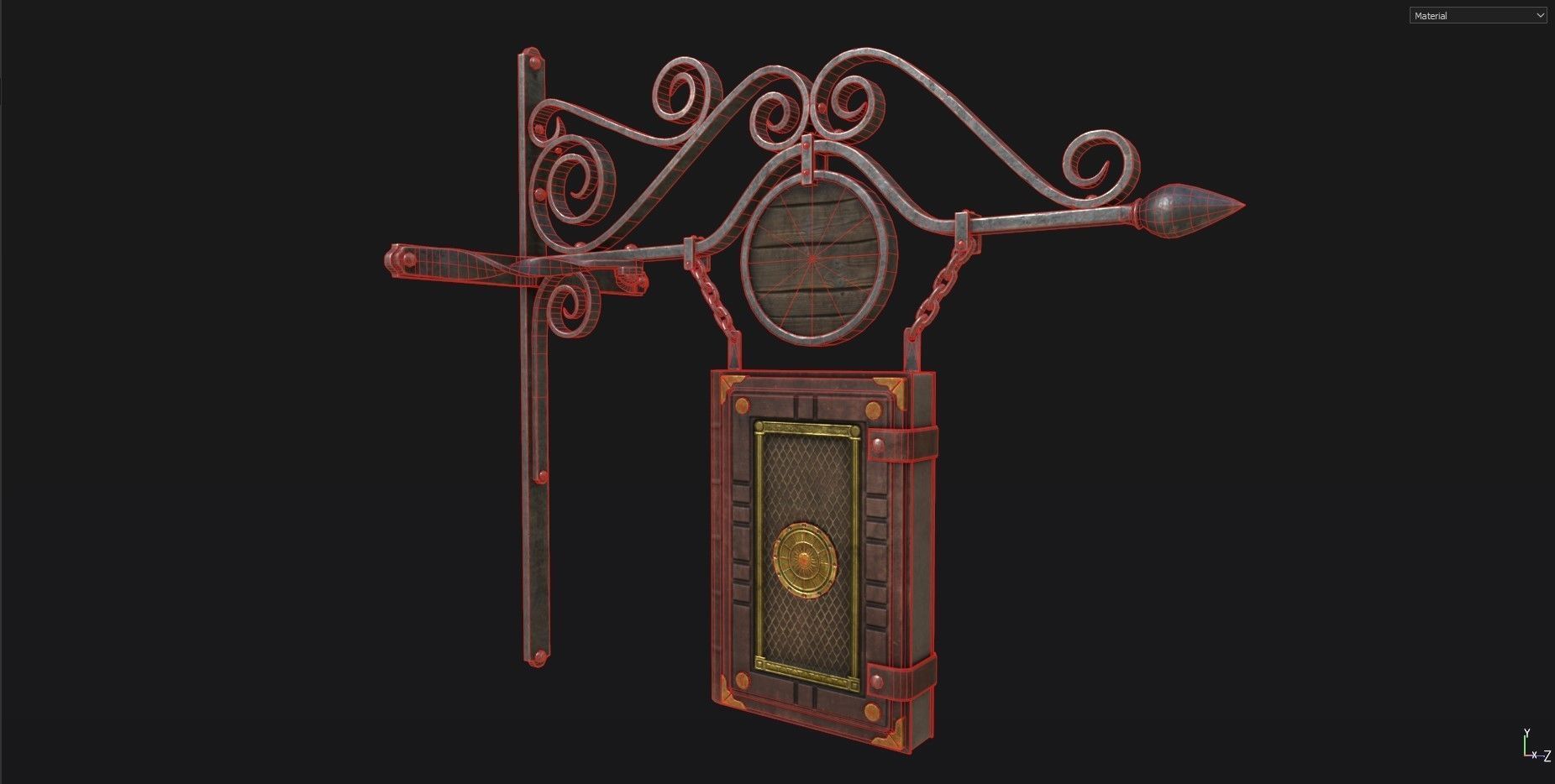 Medieval Book Store Sign Low-poly 3D model_4