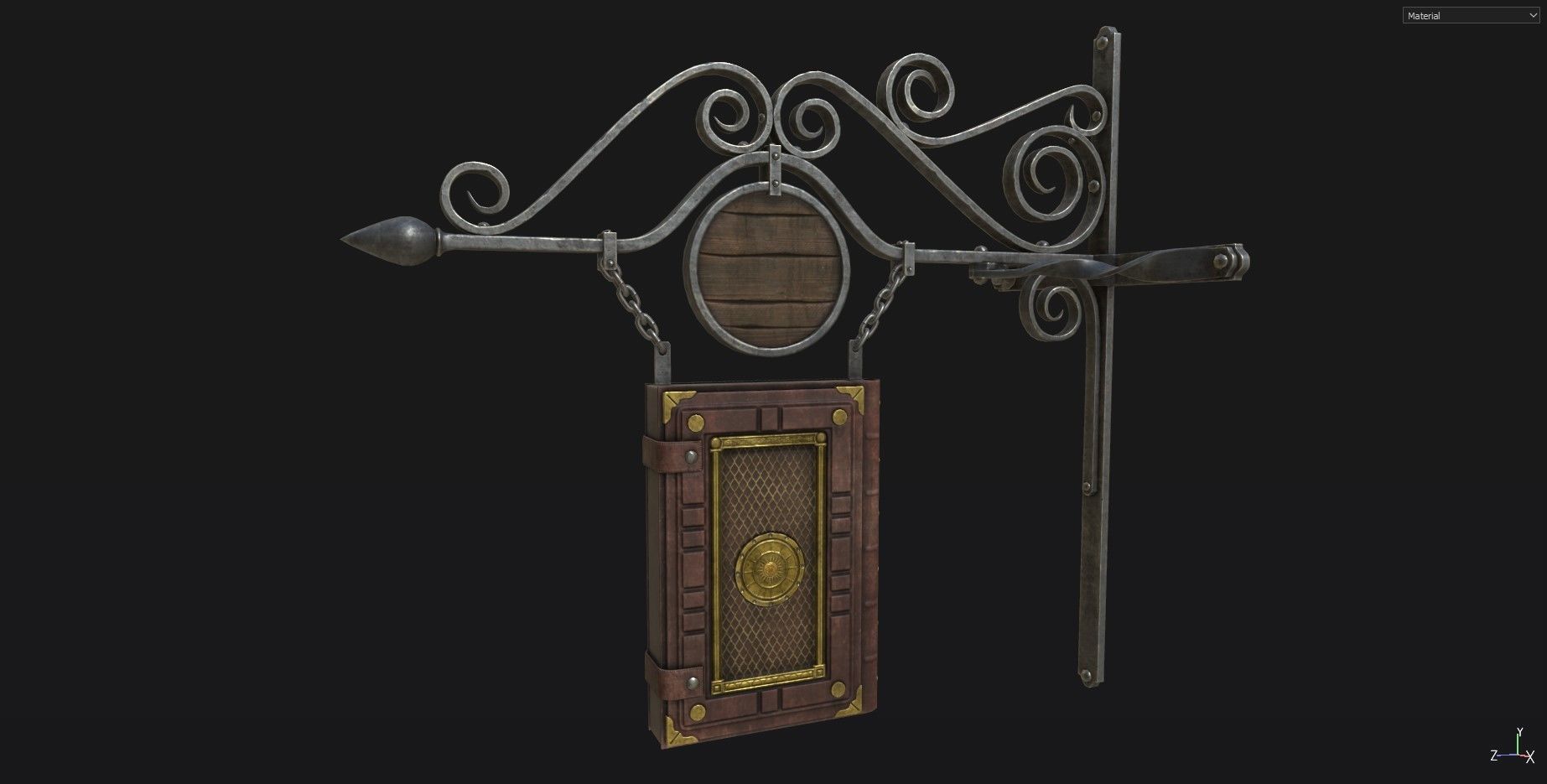 Medieval Book Store Sign Low-poly 3D model_3