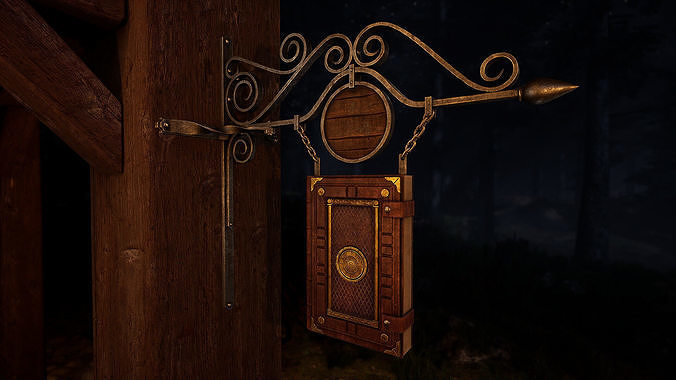 Medieval Book Store Sign Low-poly 3D model