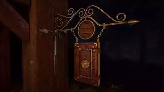 Medieval Book Store Sign Low-poly 3D model Medieval Book Store Sign Low-poly 3D model