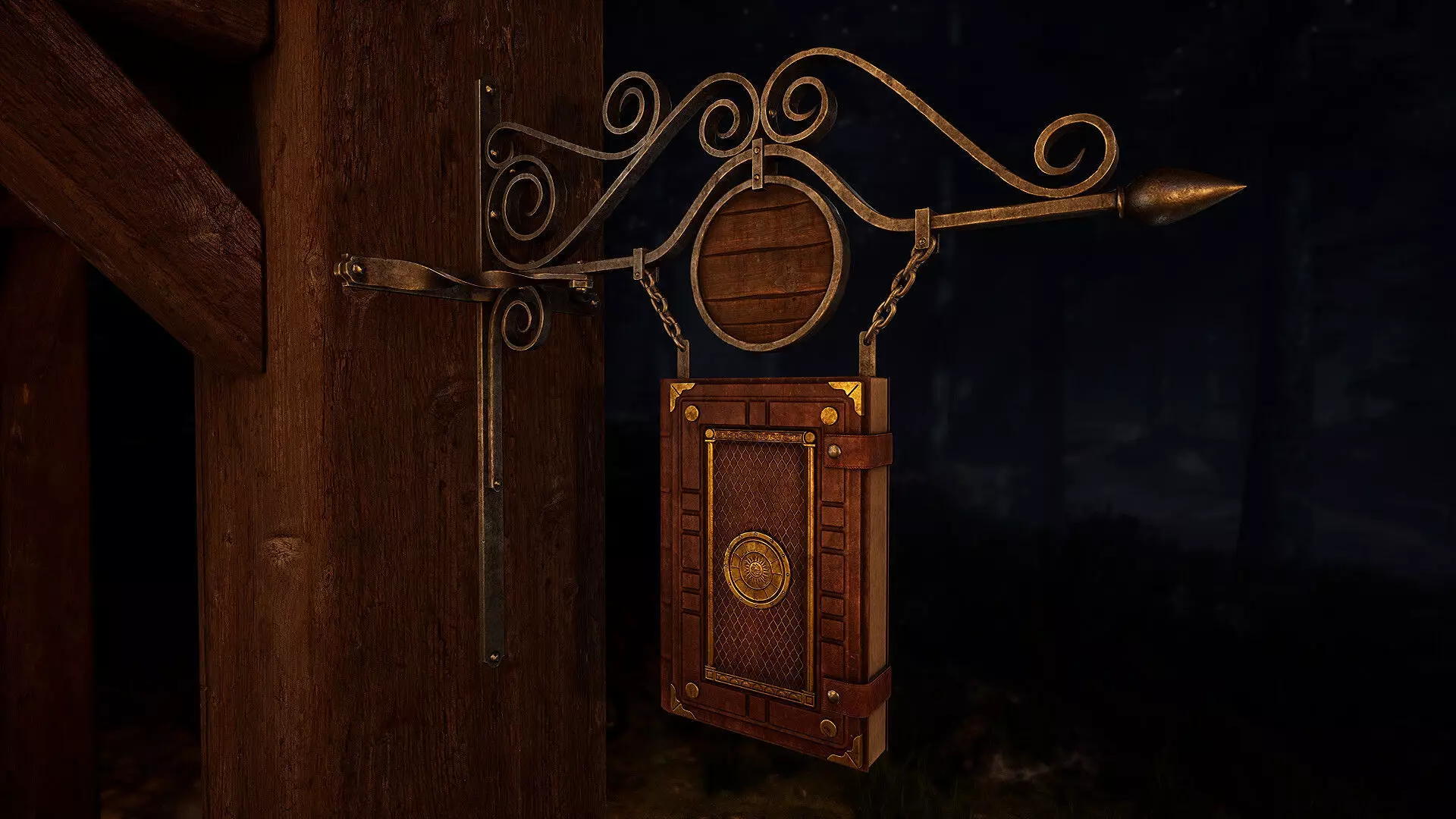 Medieval Book Store Sign Low-poly 3D model_0