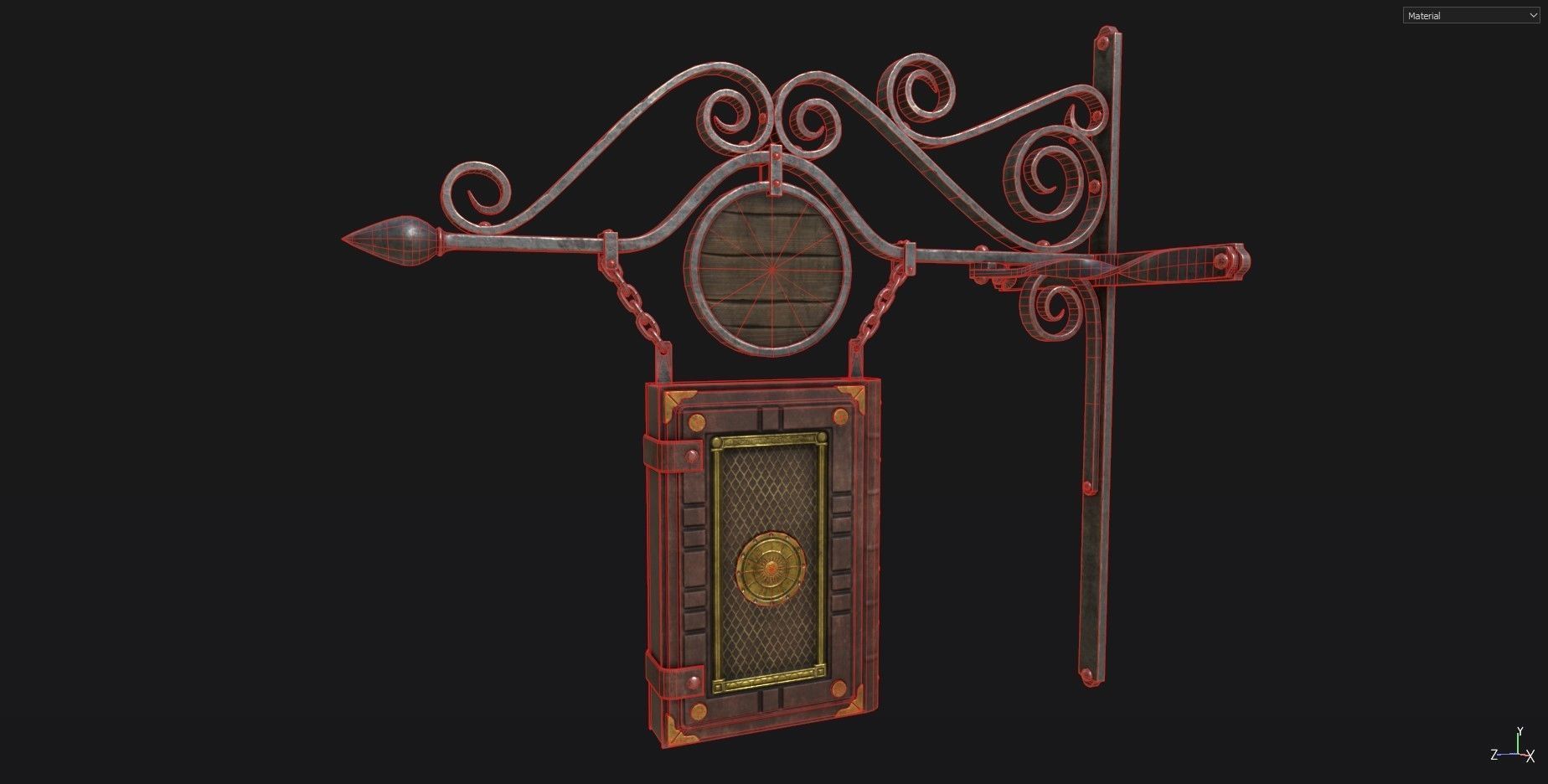 Medieval Book Store Sign Low-poly 3D model_5