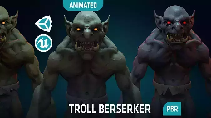 Troll Berserker - Rigged - Animated - Game Ready Low-poly 3D model