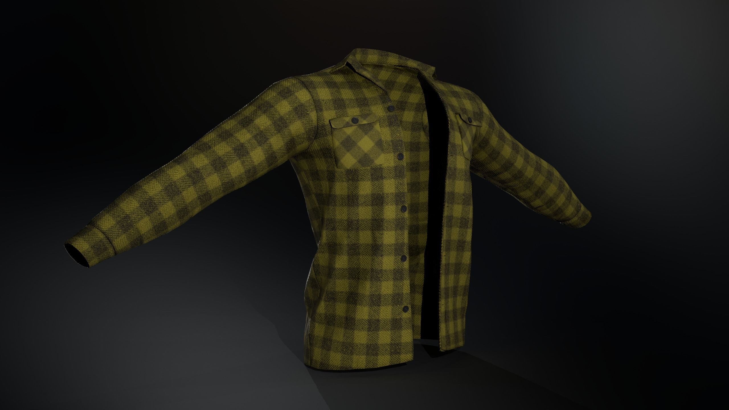 Yellow Flannel Shirt  Low-poly 3D model_4