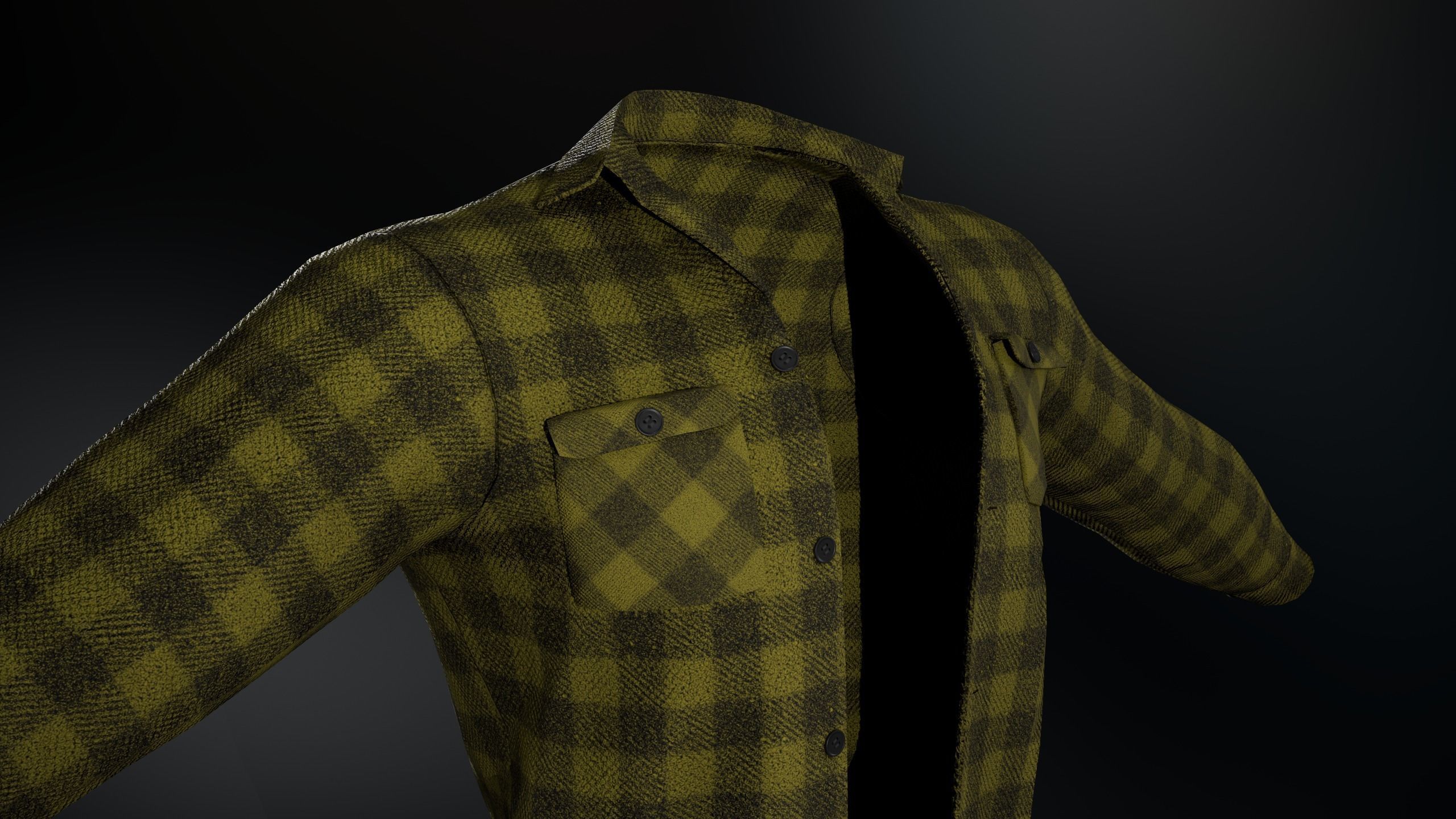 Yellow Flannel Shirt  Low-poly 3D model_7