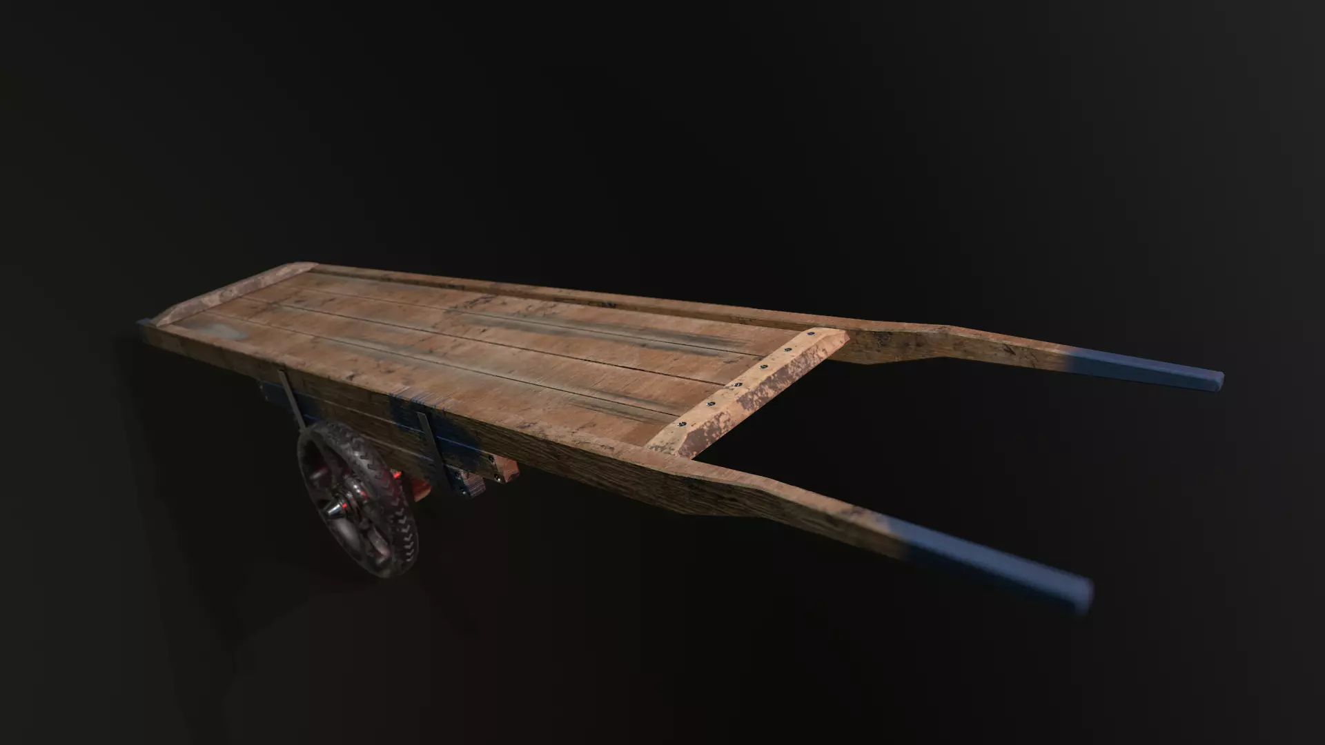 Wooden Hand Cart Low-poly 3D model_0