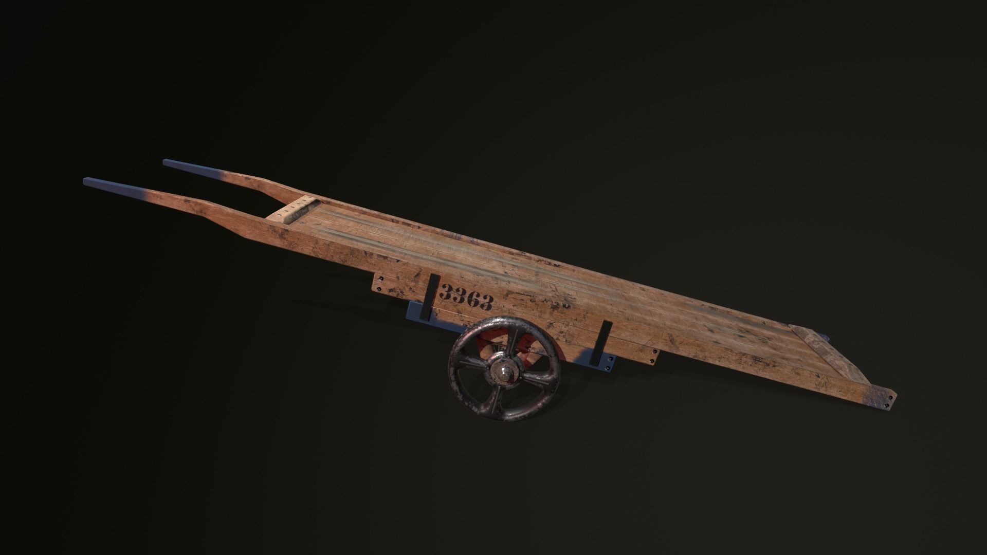 Wooden Hand Cart Low-poly 3D model_12