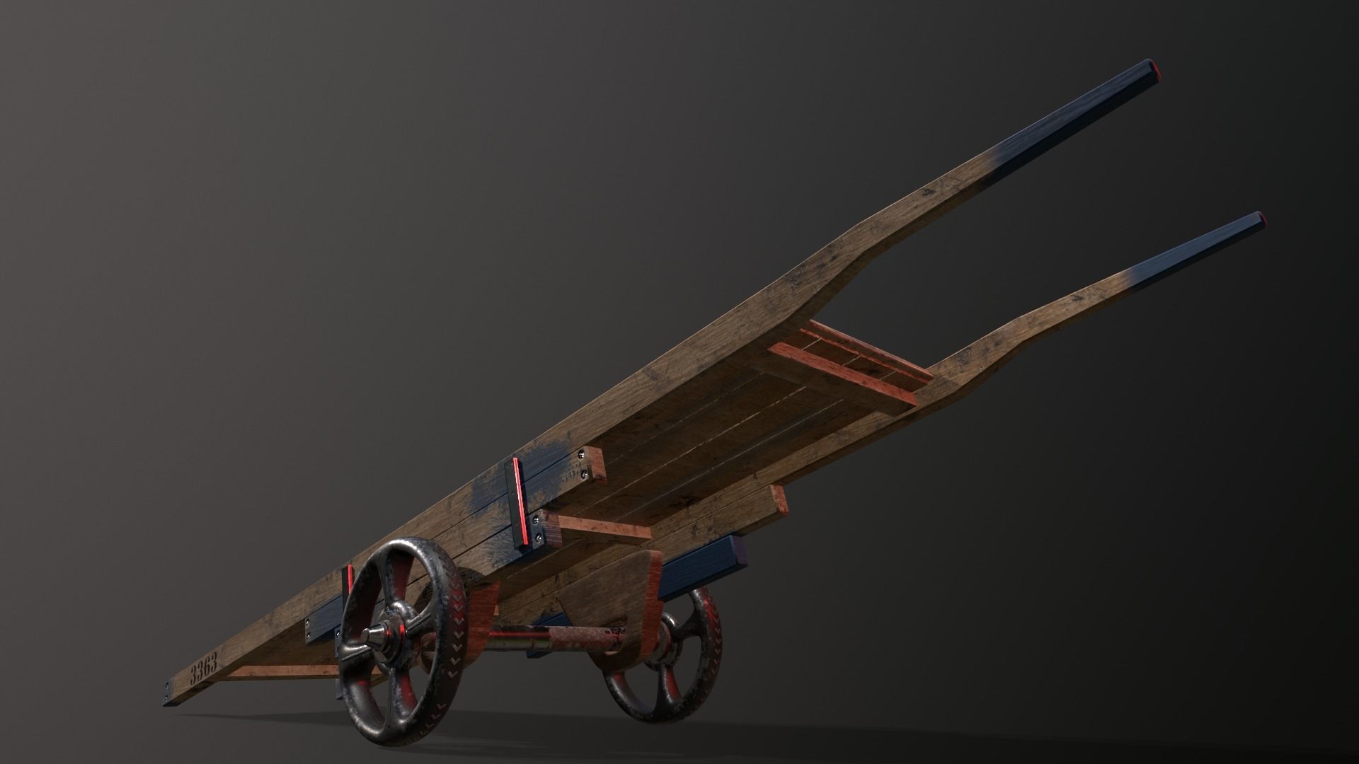 Wooden Hand Cart Low-poly 3D model_9