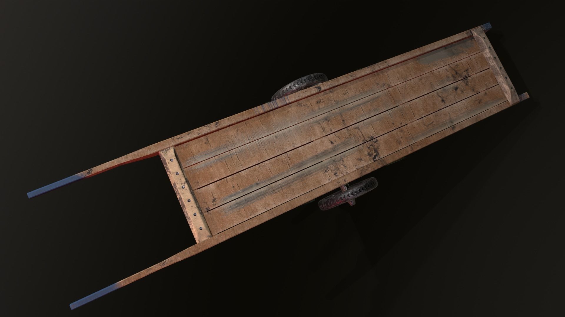 Wooden Hand Cart Low-poly 3D model_20