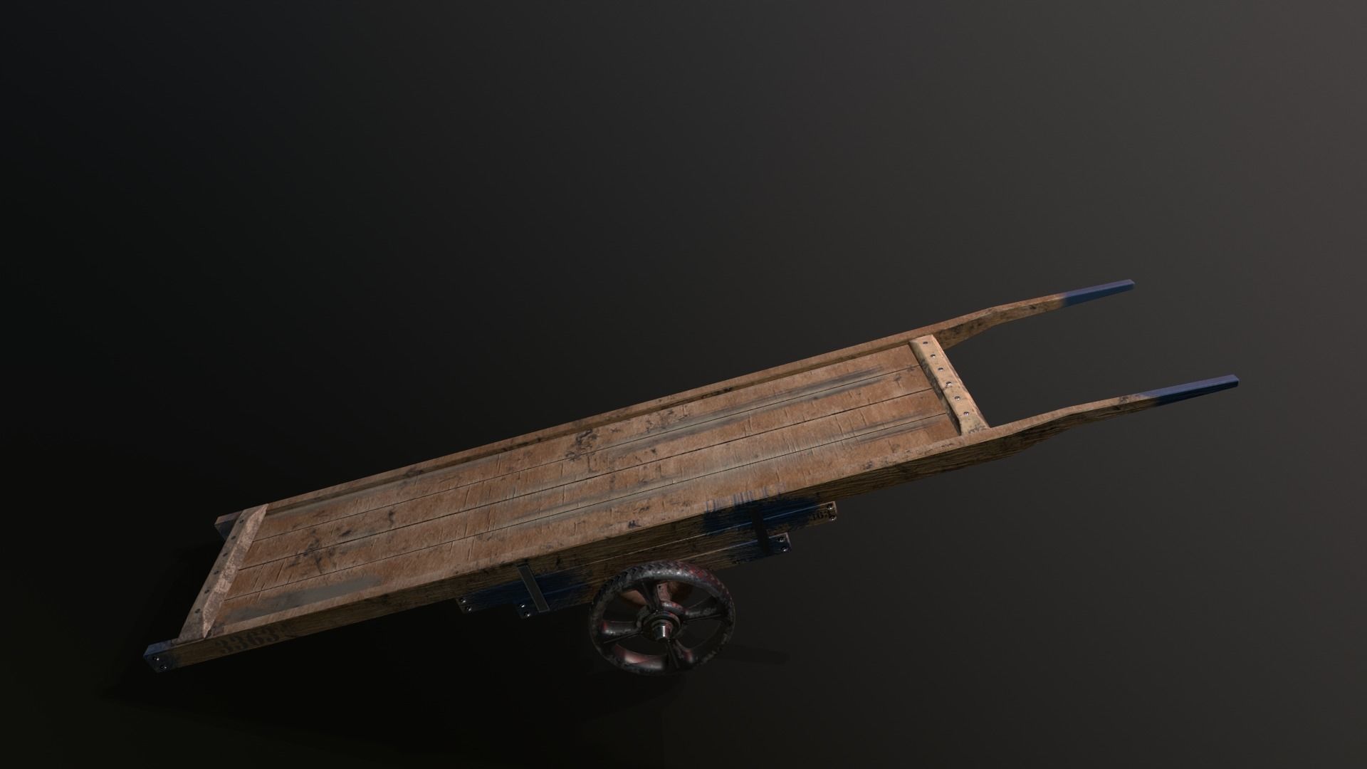 Wooden Hand Cart Low-poly 3D model_7