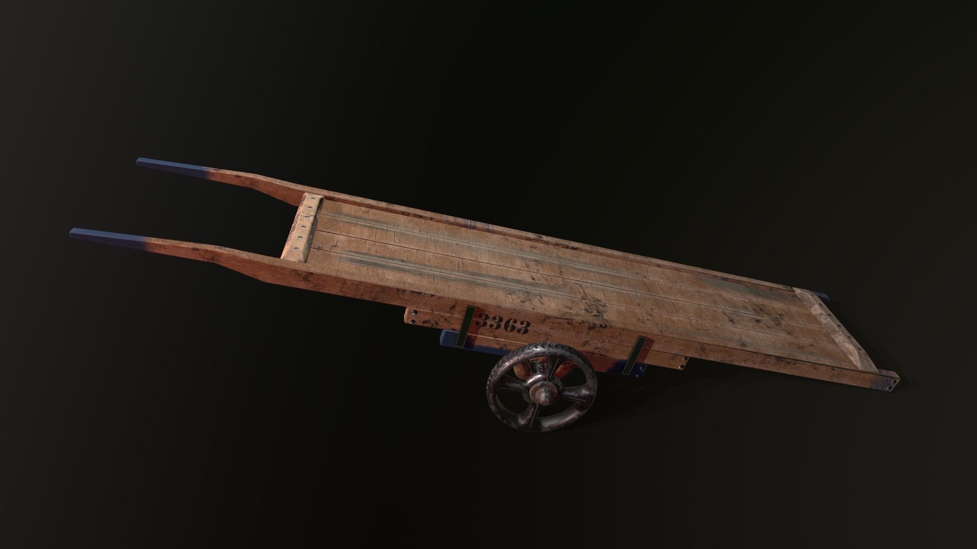 Wooden Hand Cart Low-poly 3D model_4