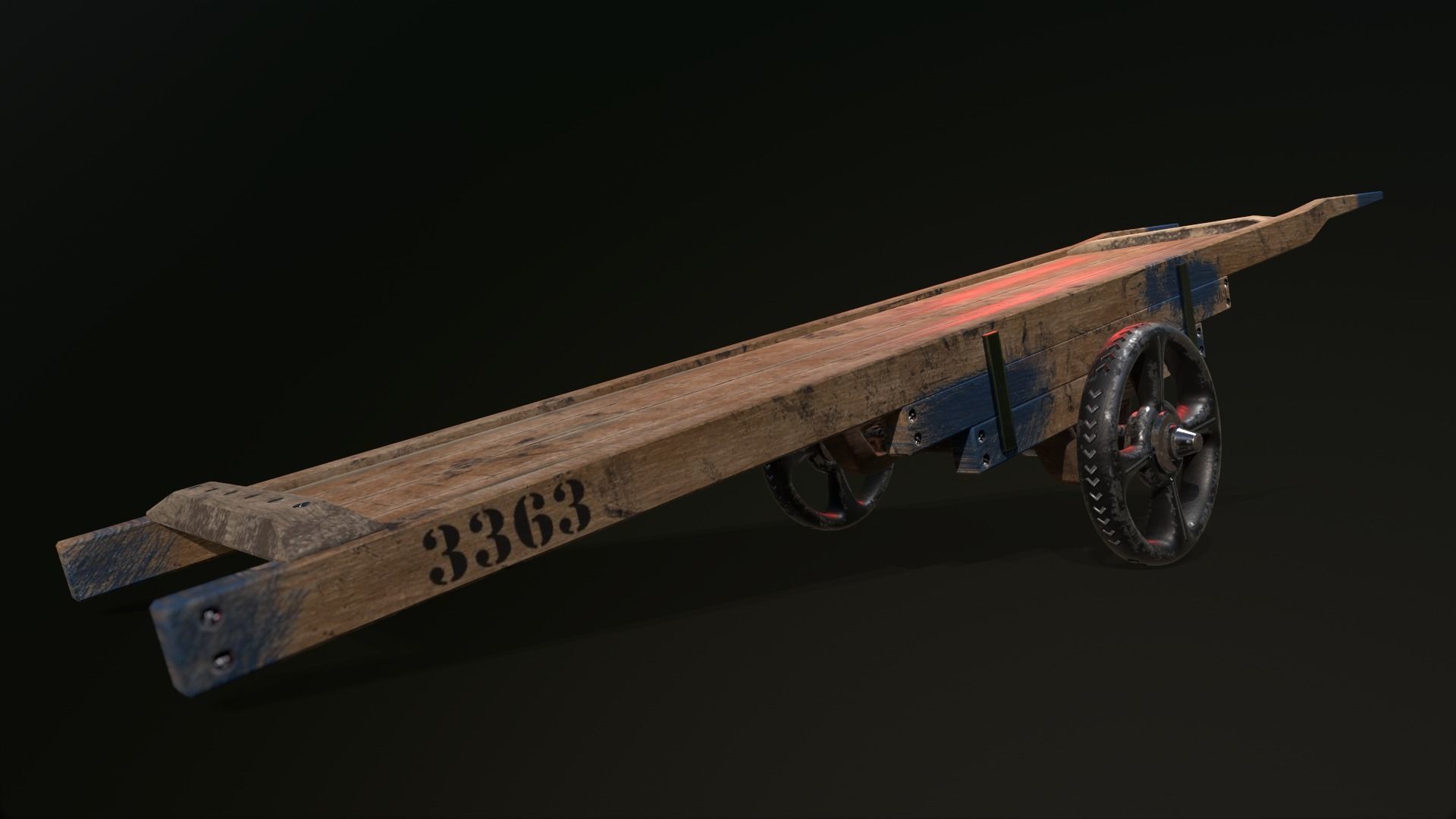 Wooden Hand Cart Low-poly 3D model_10