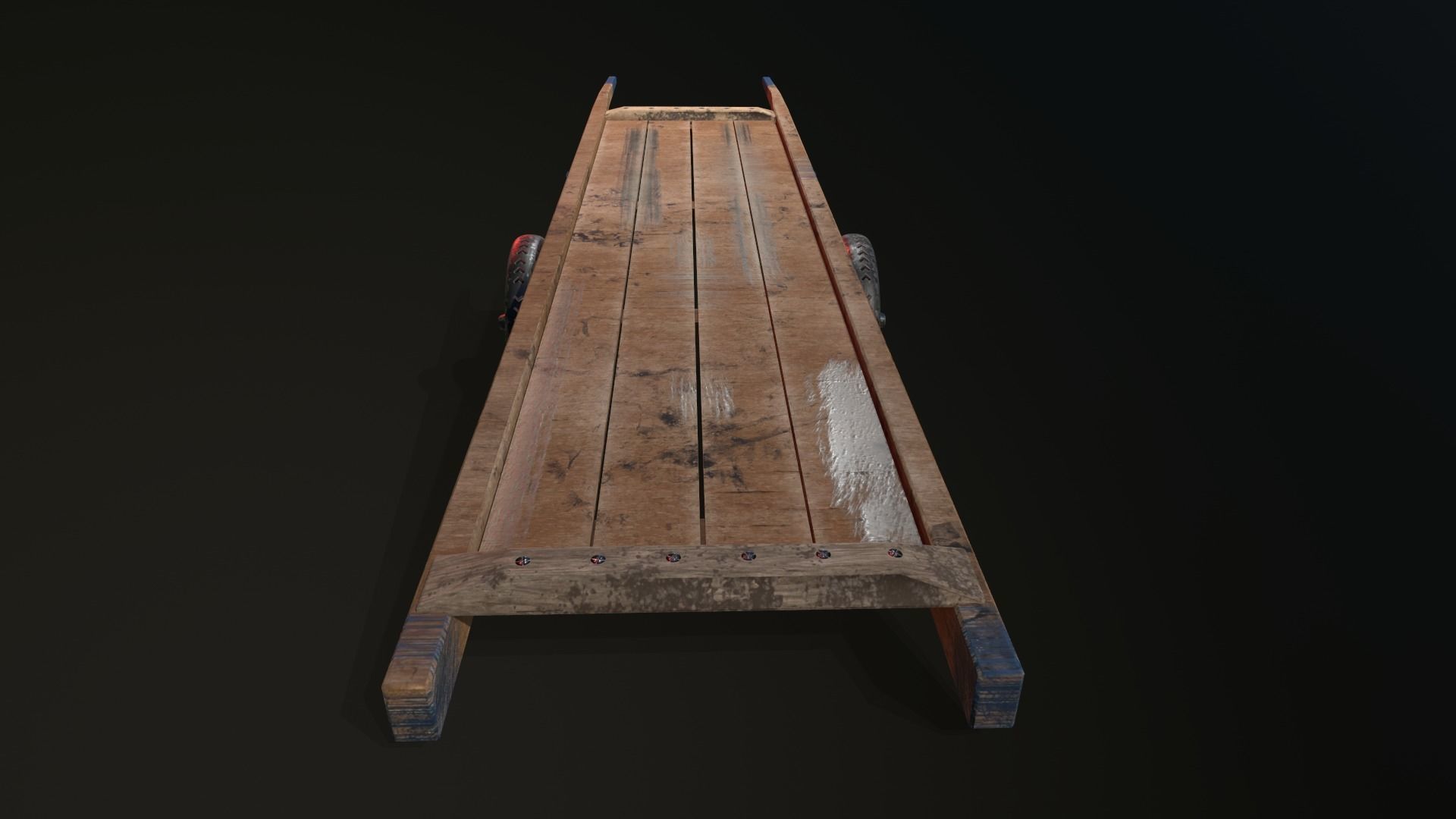 Wooden Hand Cart Low-poly 3D model_11