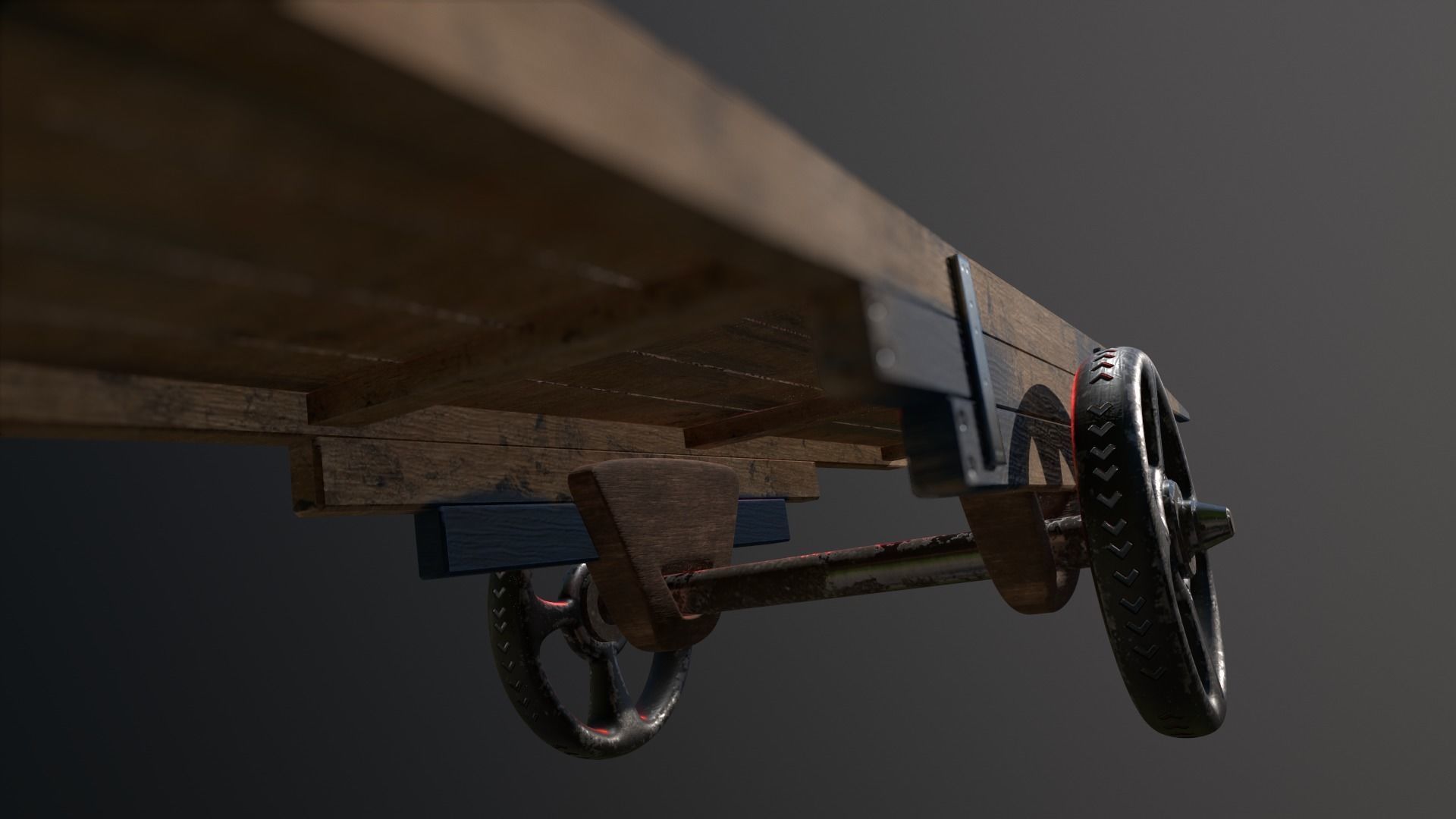 Wooden Hand Cart Low-poly 3D model_17