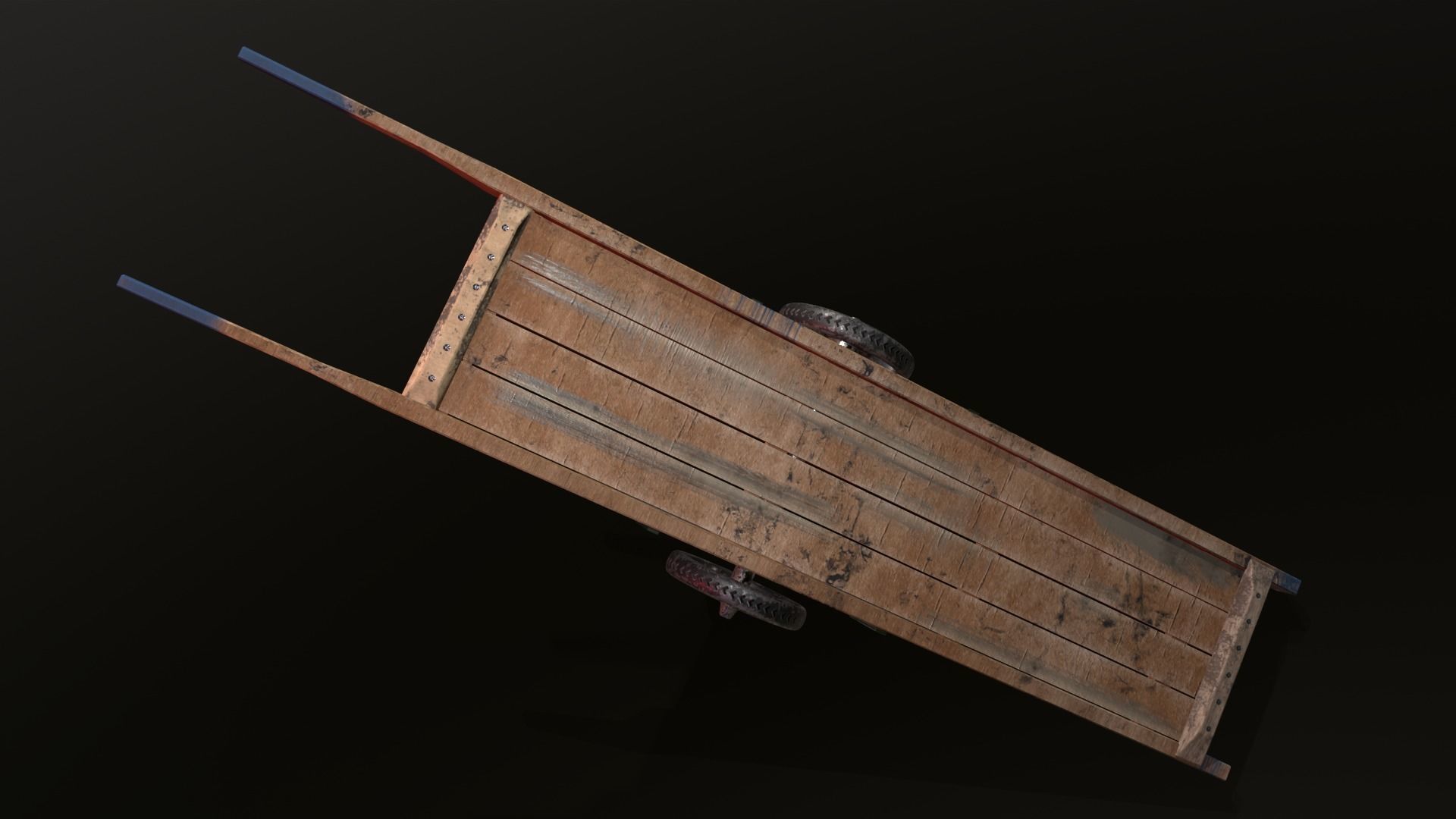 Wooden Hand Cart Low-poly 3D model_19