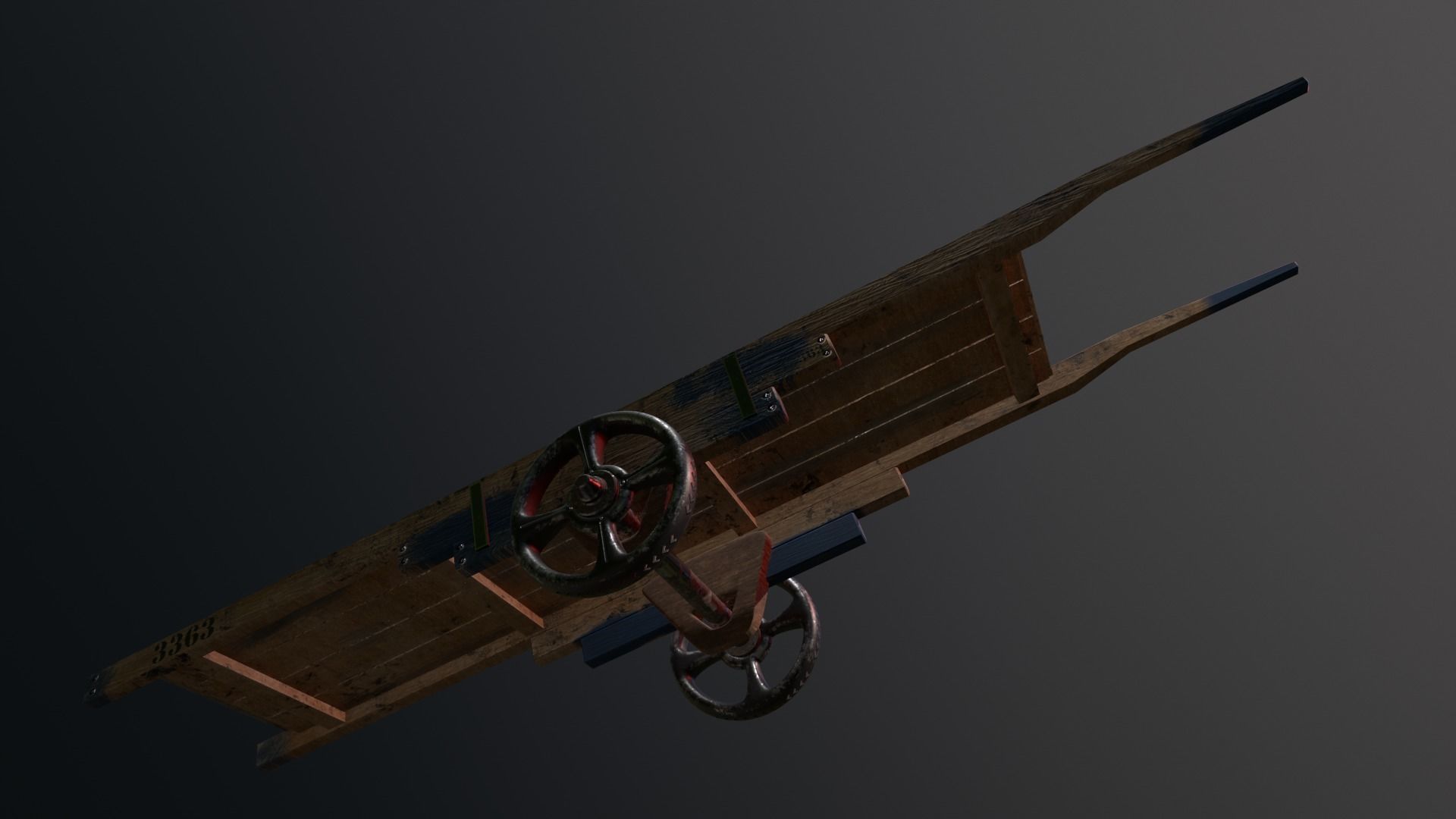 Wooden Hand Cart Low-poly 3D model_6