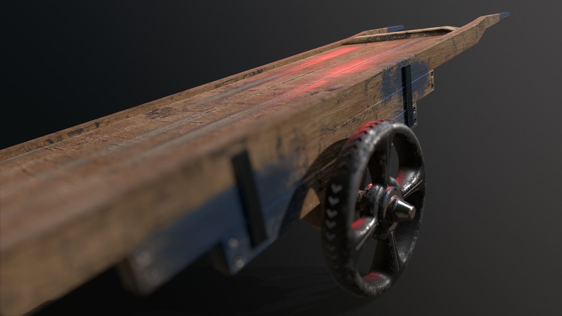 Wooden Hand Cart Low-poly 3D model_15