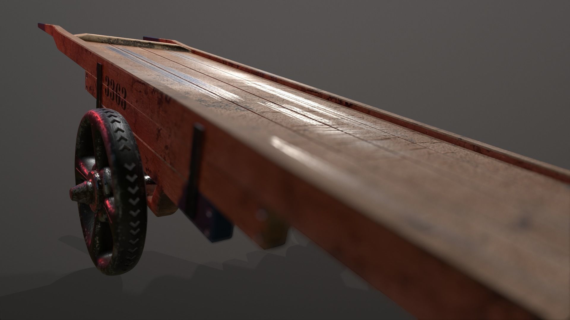 Wooden Hand Cart Low-poly 3D model_16