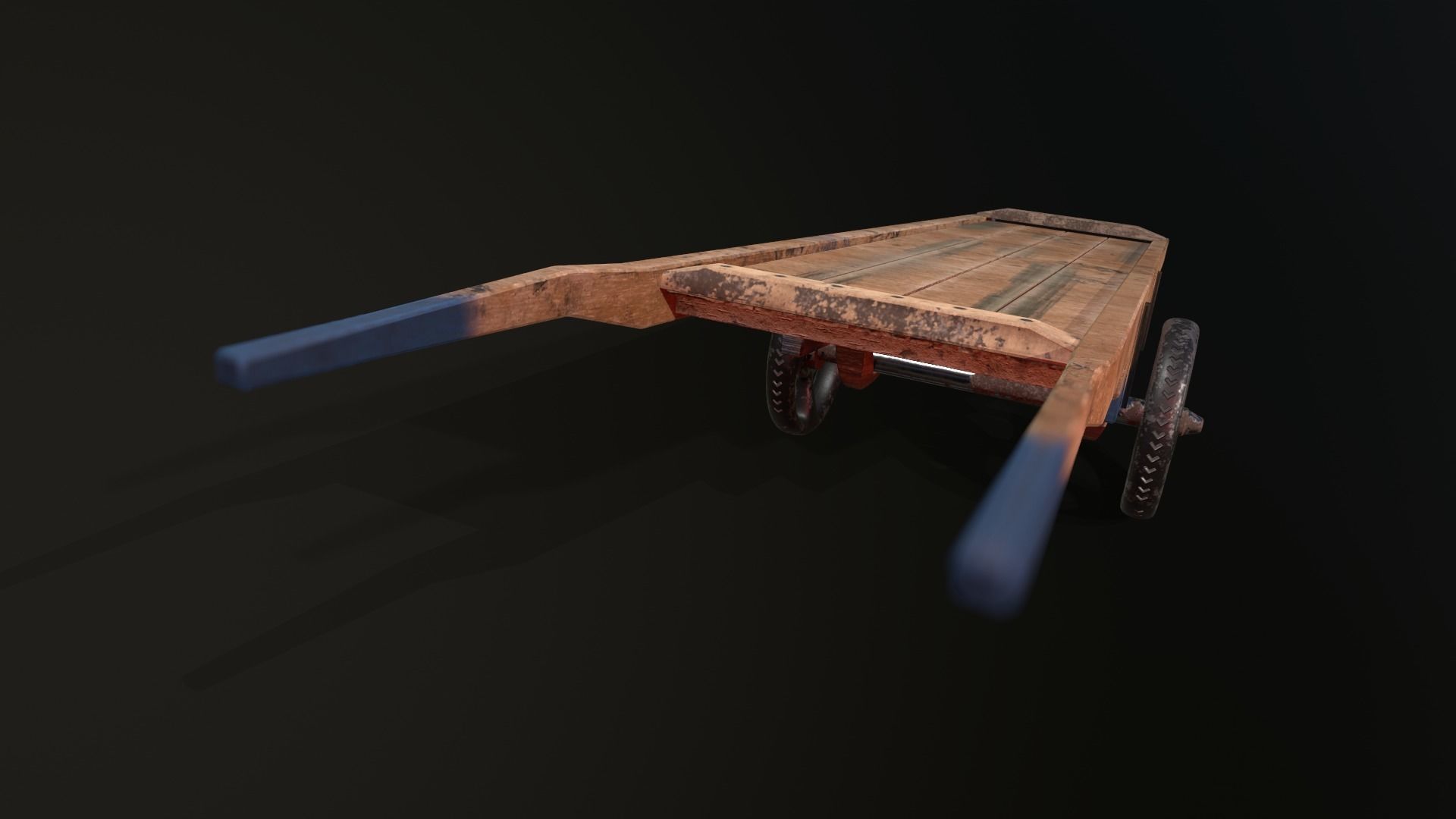 Wooden Hand Cart Low-poly 3D model_13