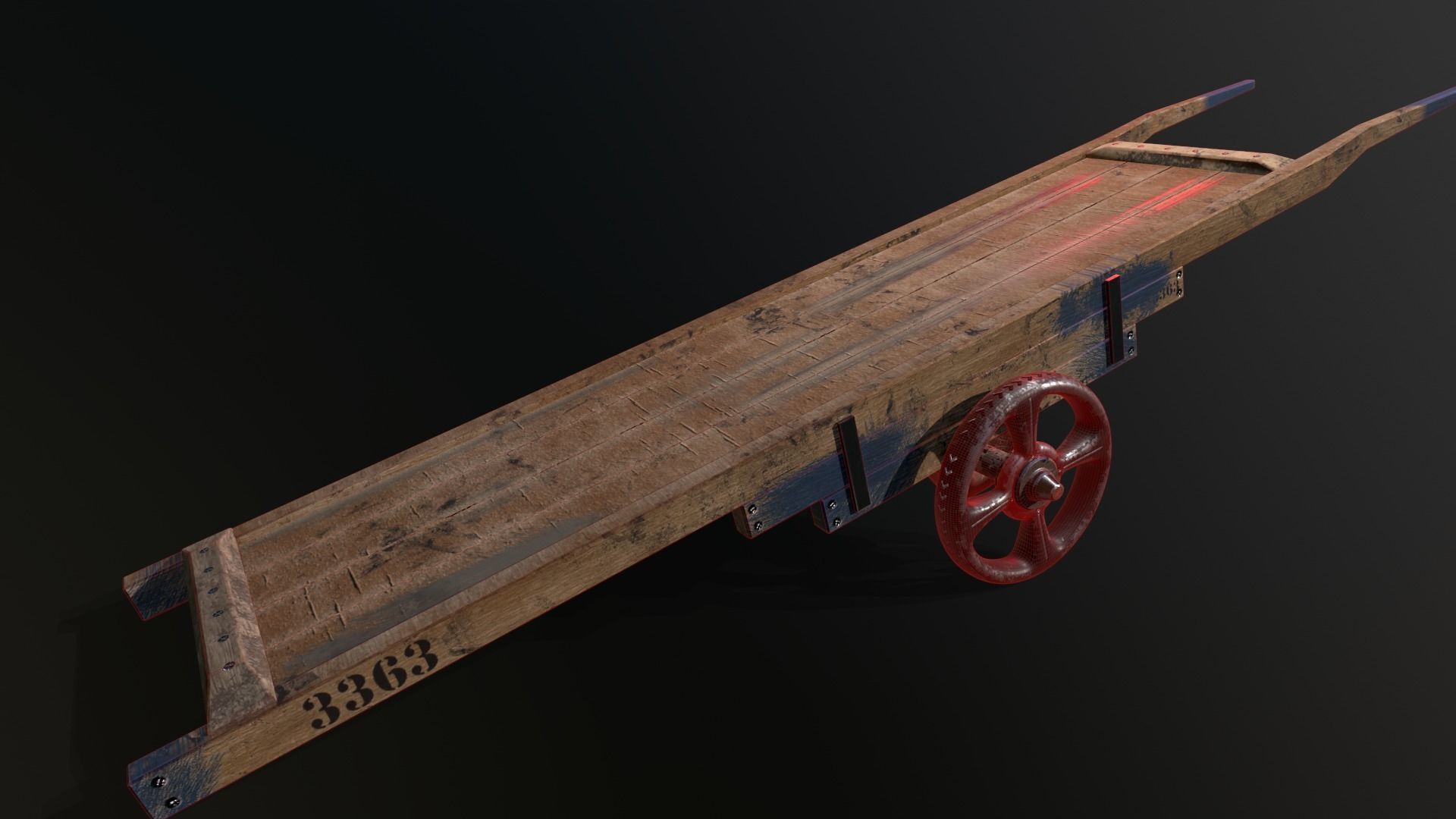 Wooden Hand Cart Low-poly 3D model_21