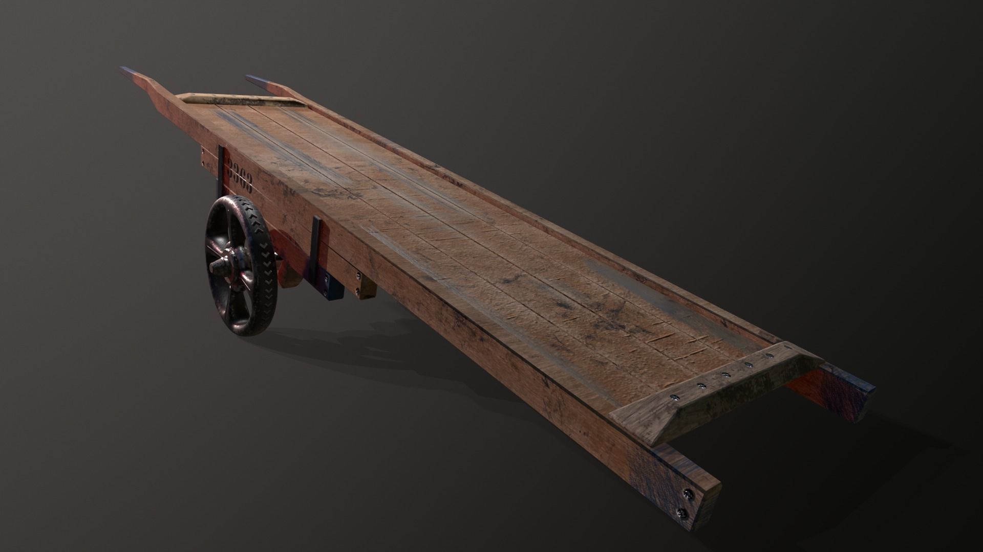 Wooden Hand Cart Low-poly 3D model_3