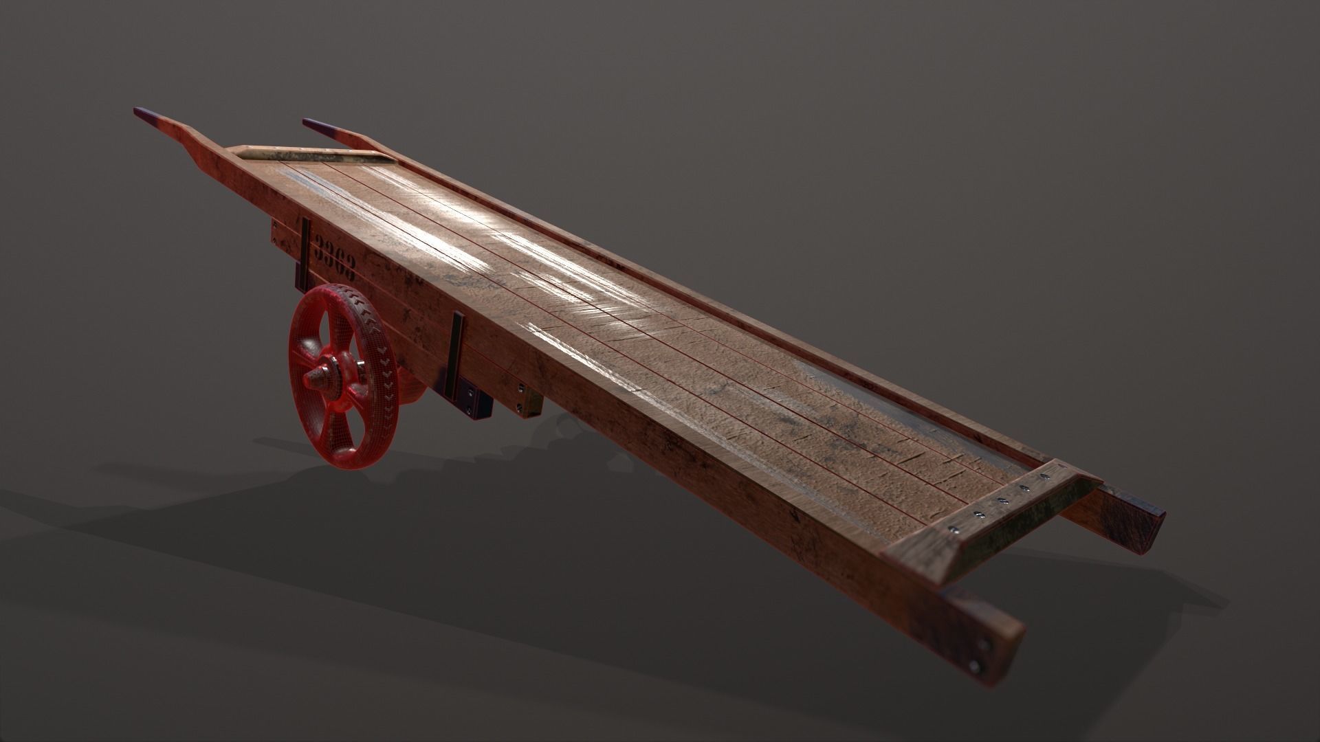 Wooden Hand Cart Low-poly 3D model_22