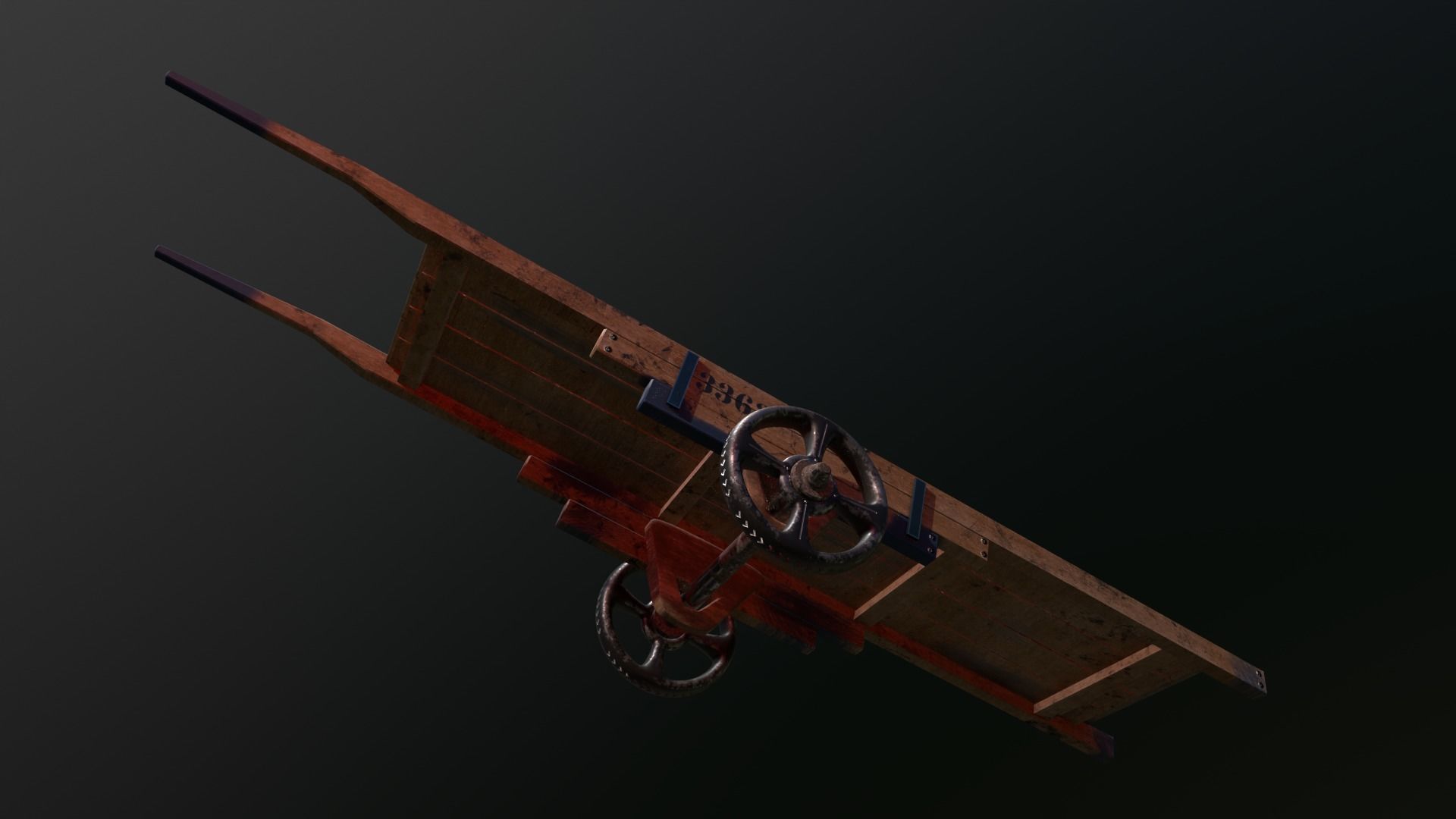 Wooden Hand Cart Low-poly 3D model_5