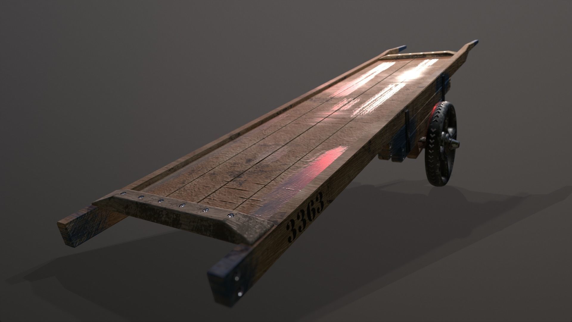 Wooden Hand Cart Low-poly 3D model_2