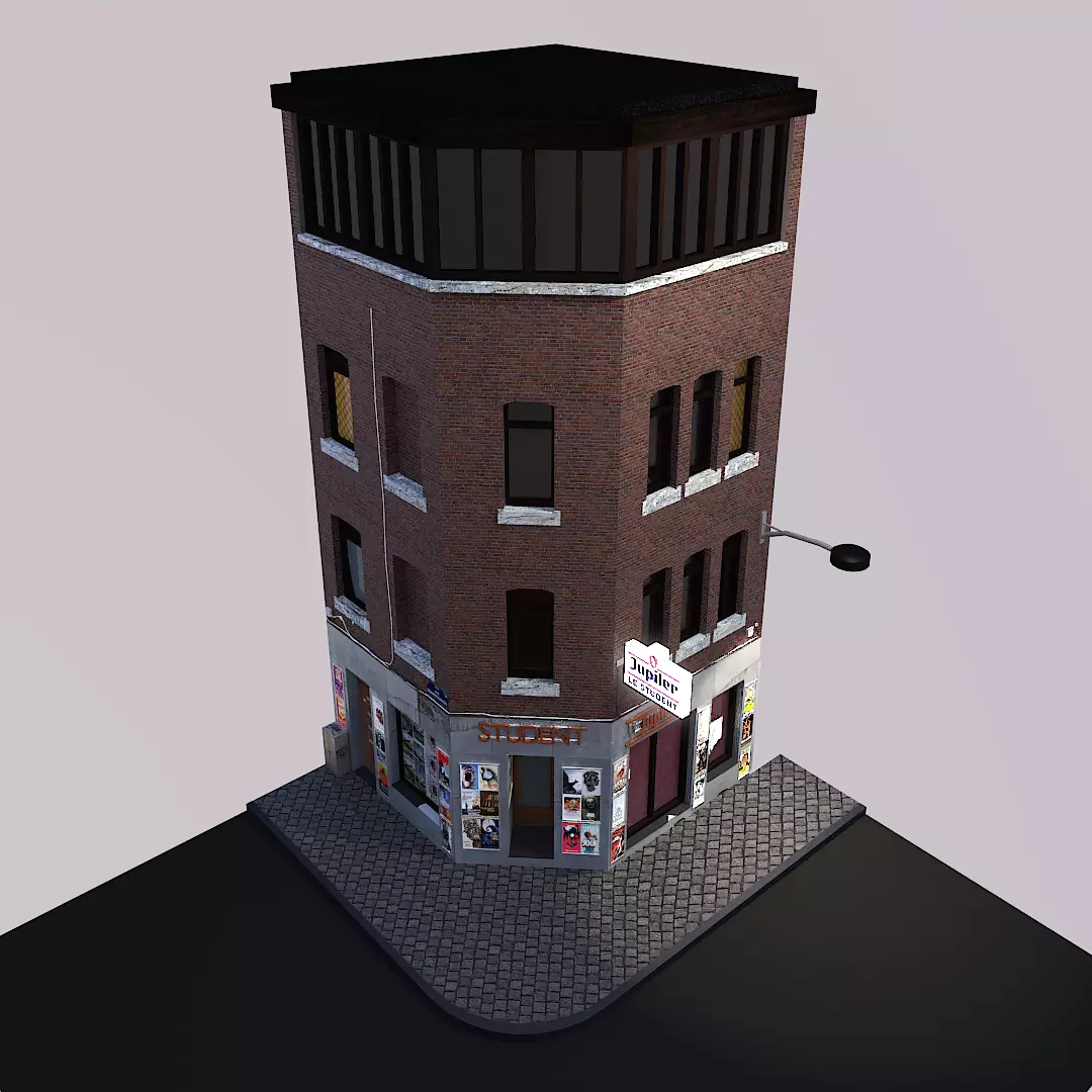 urban building - abandoned tavern Free low-poly 3D model_0