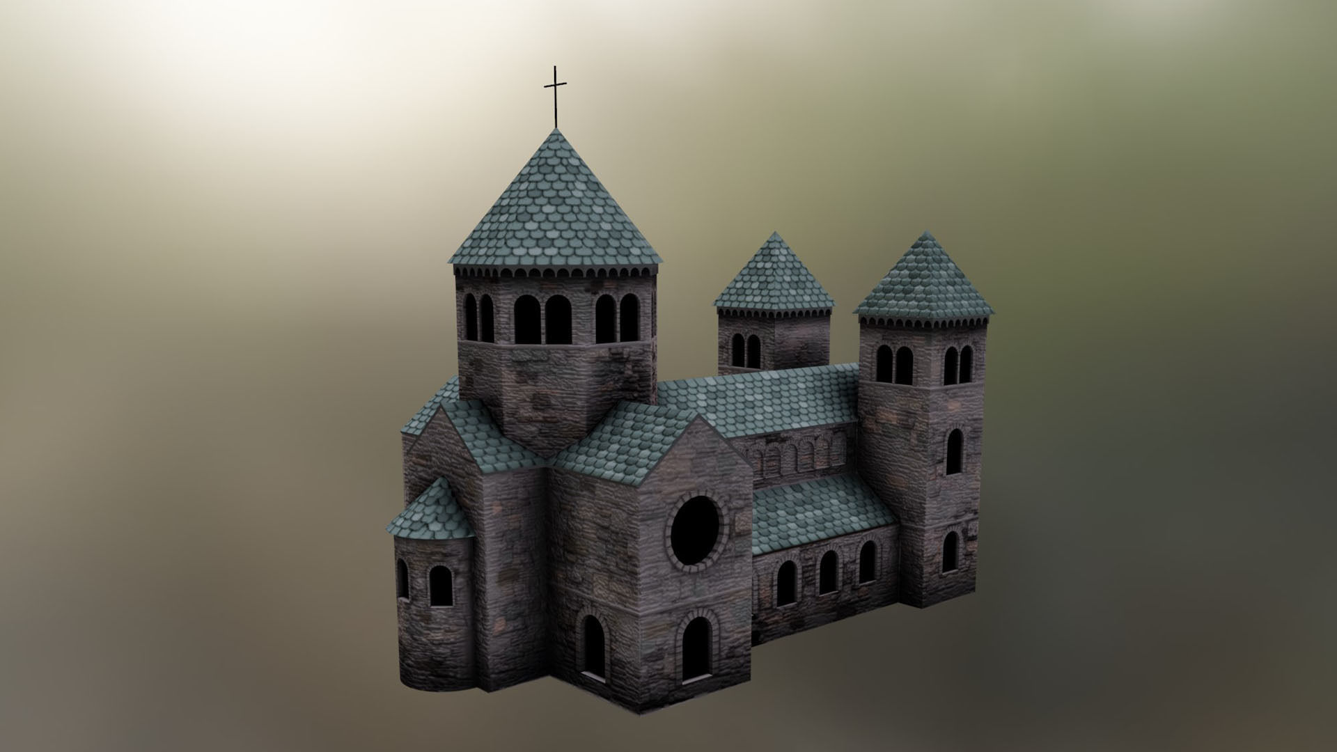 low poly Medieval Cathedral Low-poly 3D model_2