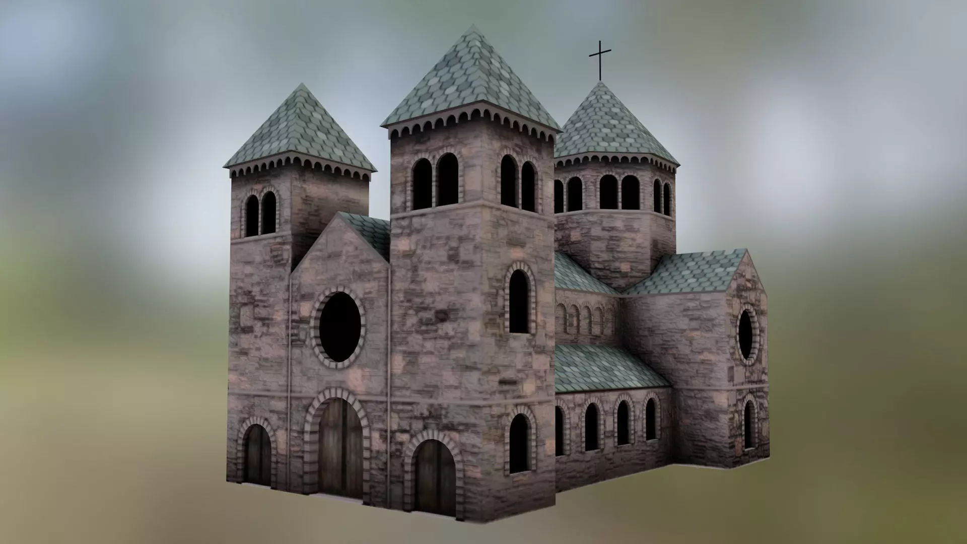low poly Medieval Cathedral Low-poly 3D model_0