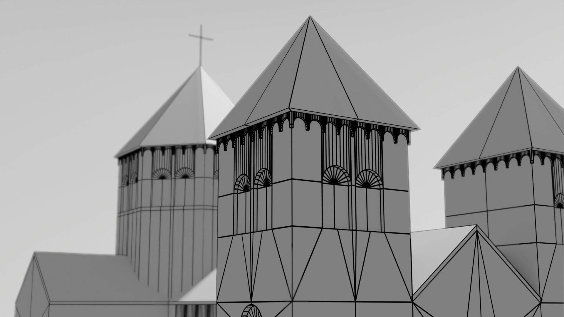 low poly Medieval Cathedral Low-poly 3D model_7