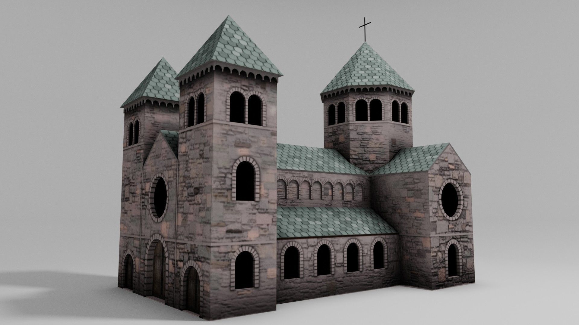 low poly Medieval Cathedral Low-poly 3D model_3