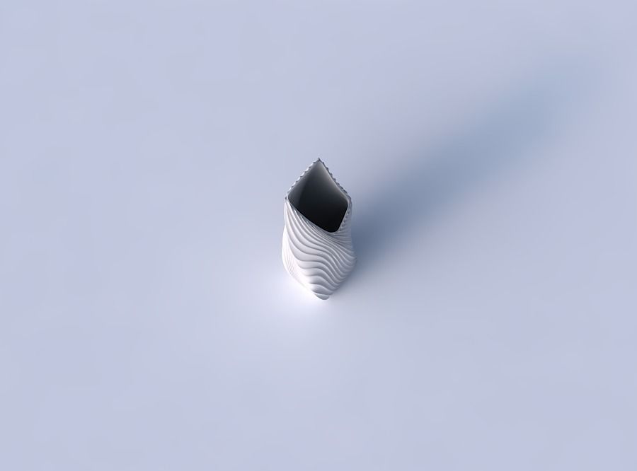 Vase twisted bent rectangle with wavy extruded lines 3 3D print model_2
